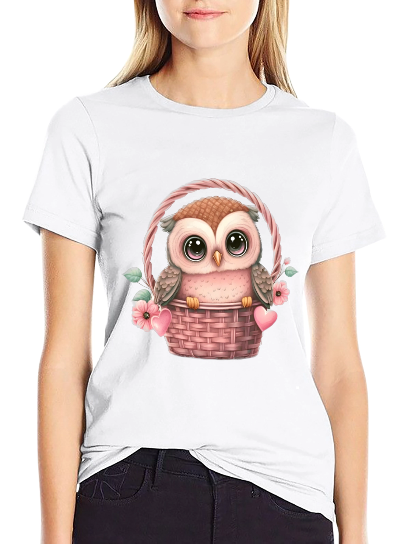 Cute Owl in Basket Graphic Tee