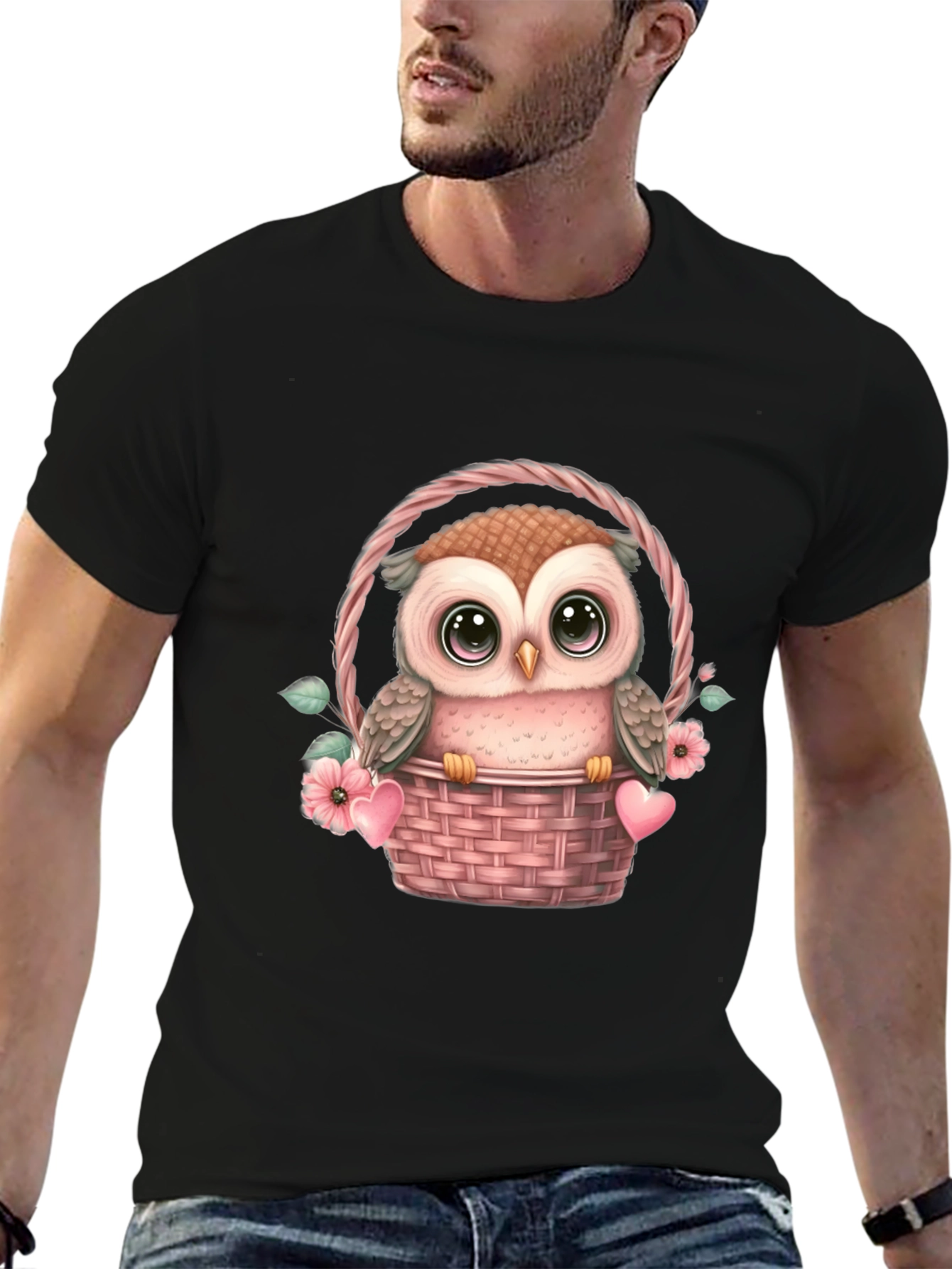 Cute Owl in Basket Graphic Tee