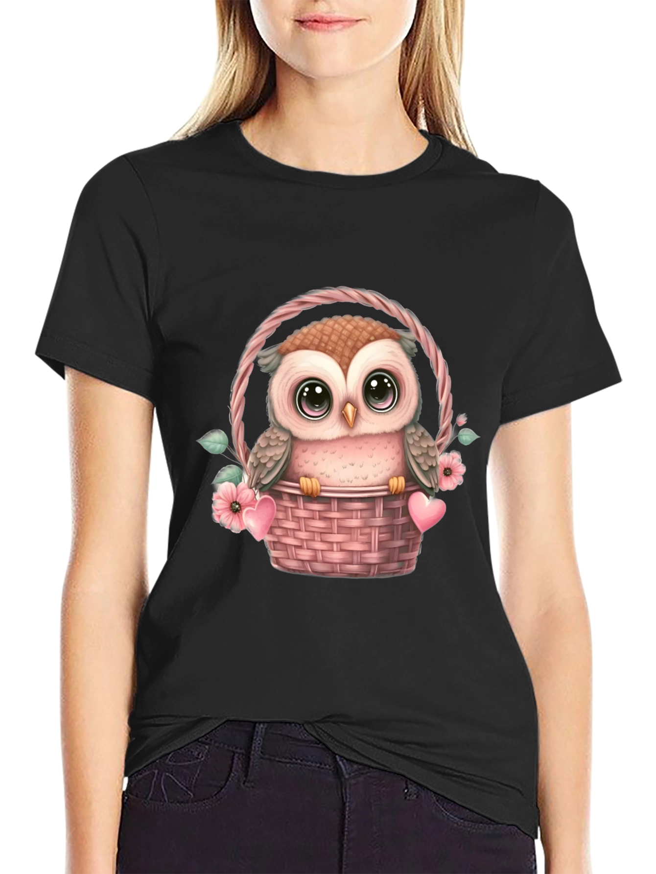 Cute Owl in Basket Graphic Tee