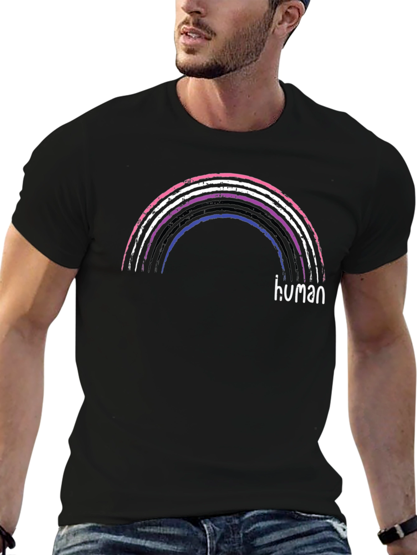Human Rainbow T-Shirt - Black Graphic Tee