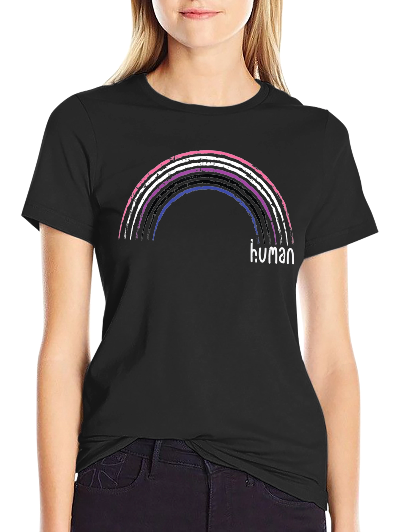 Human Rainbow T-Shirt - Black Graphic Tee
