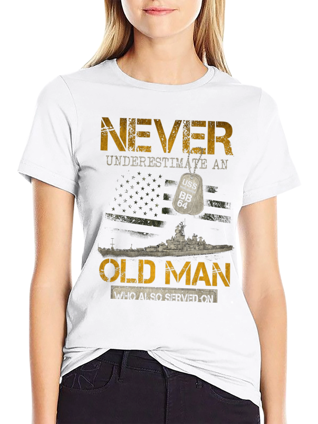 Never Underestimate an Old Man USS BB 64 T-Shirt