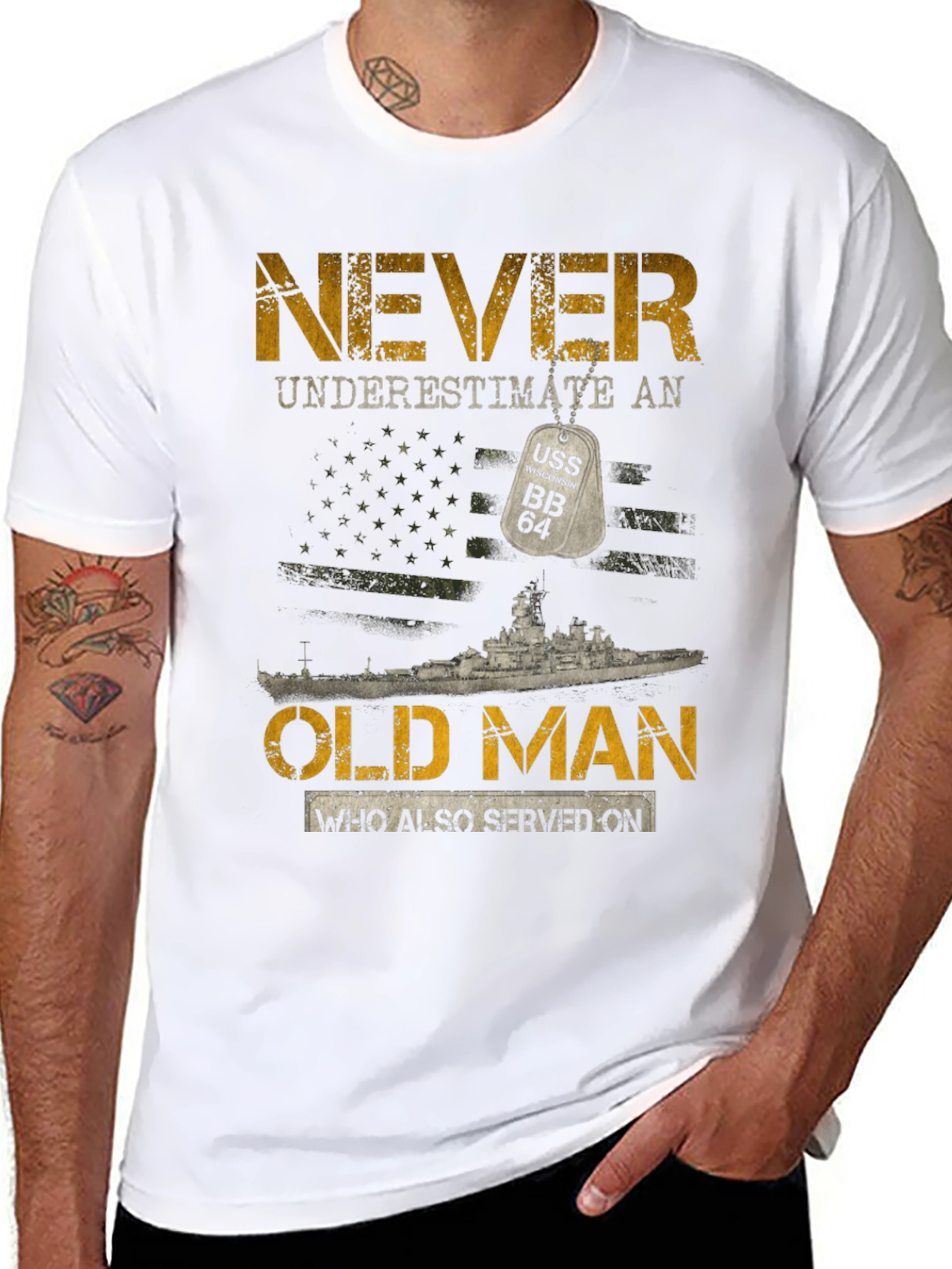 Never Underestimate an Old Man USS BB 64 T-Shirt