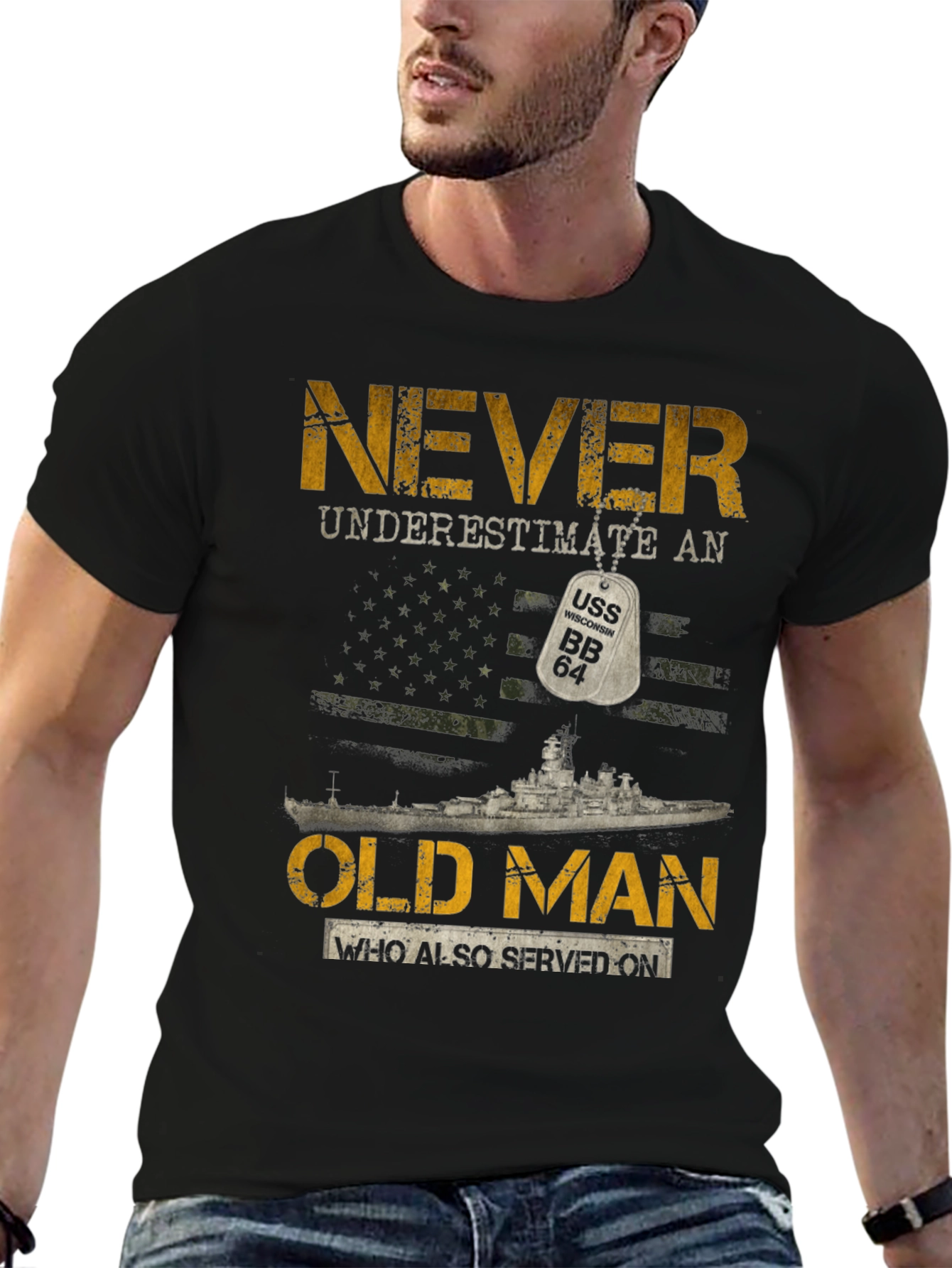 Never Underestimate an Old Man USS BB 64 T-Shirt