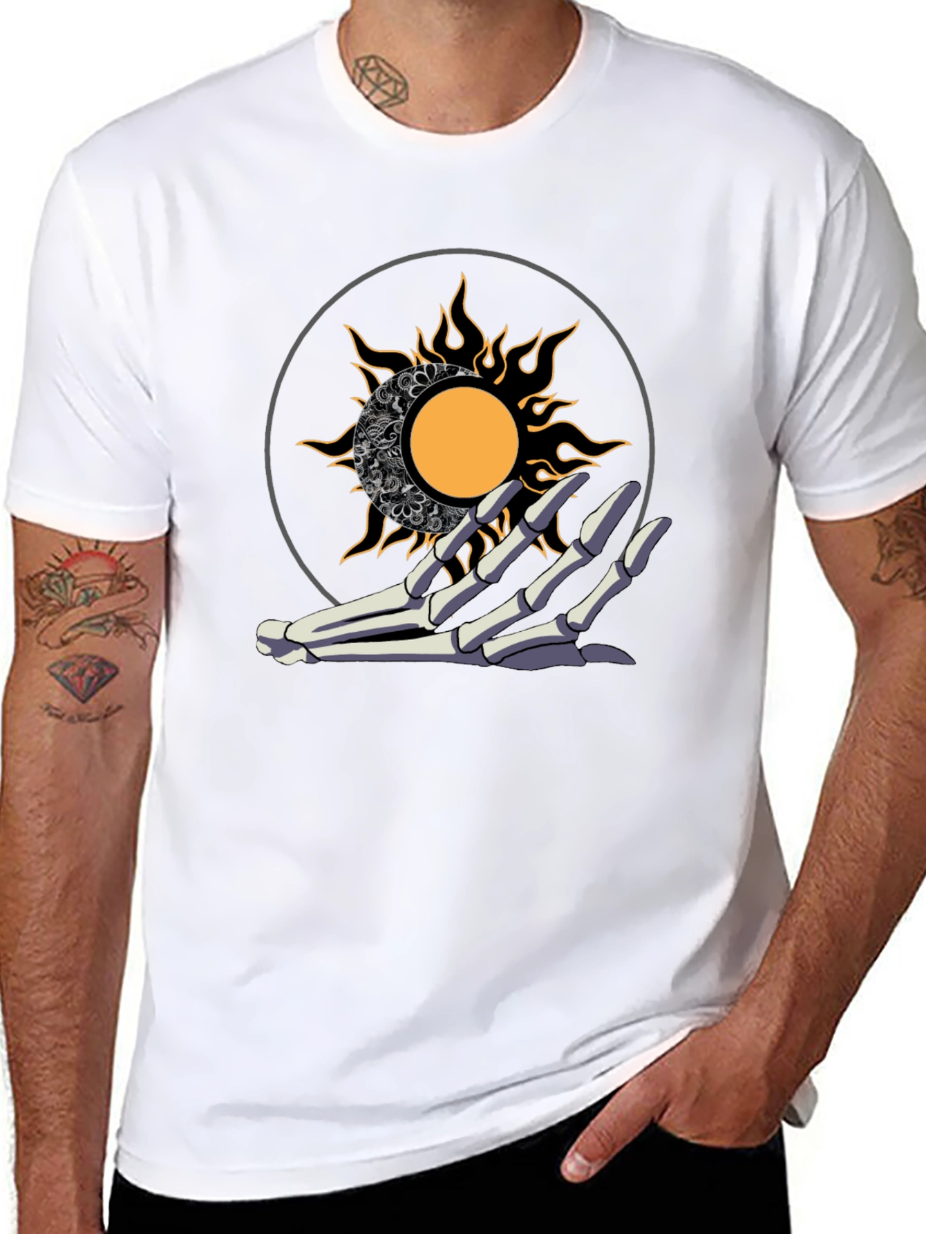Sun and Moon Skeleton Hand T-Shirt
