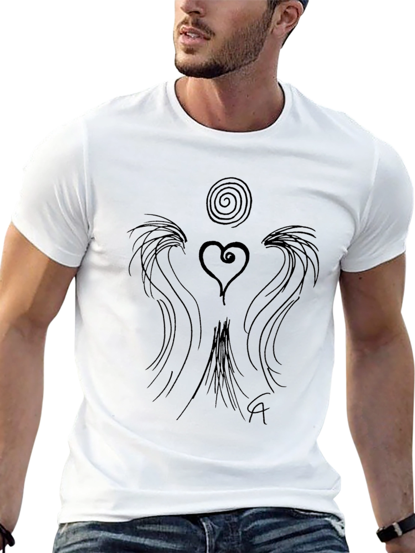 Abstract Heart Graphic Tee - Black
