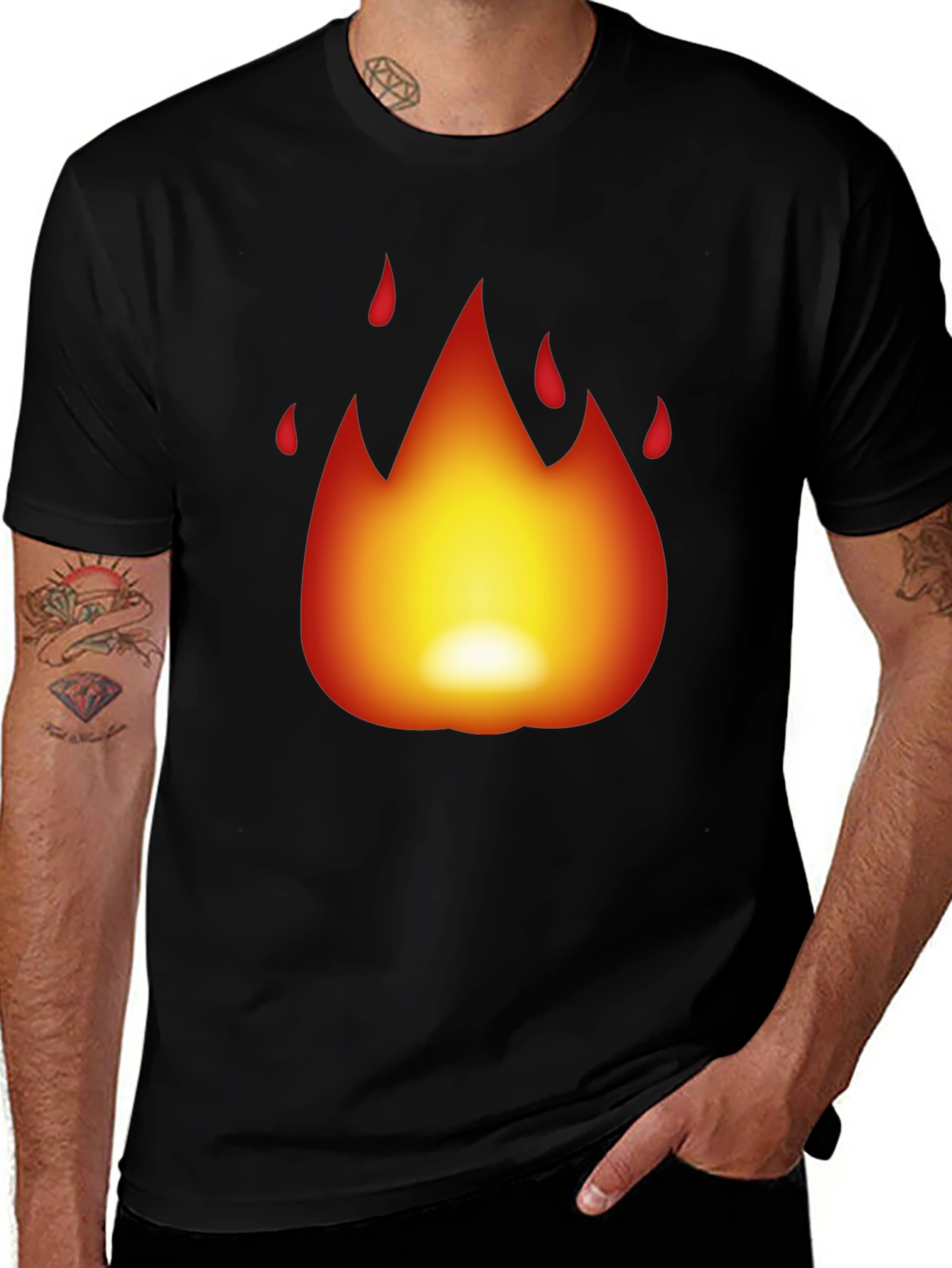 Fiery Black T-Shirt - Bold Flame Design