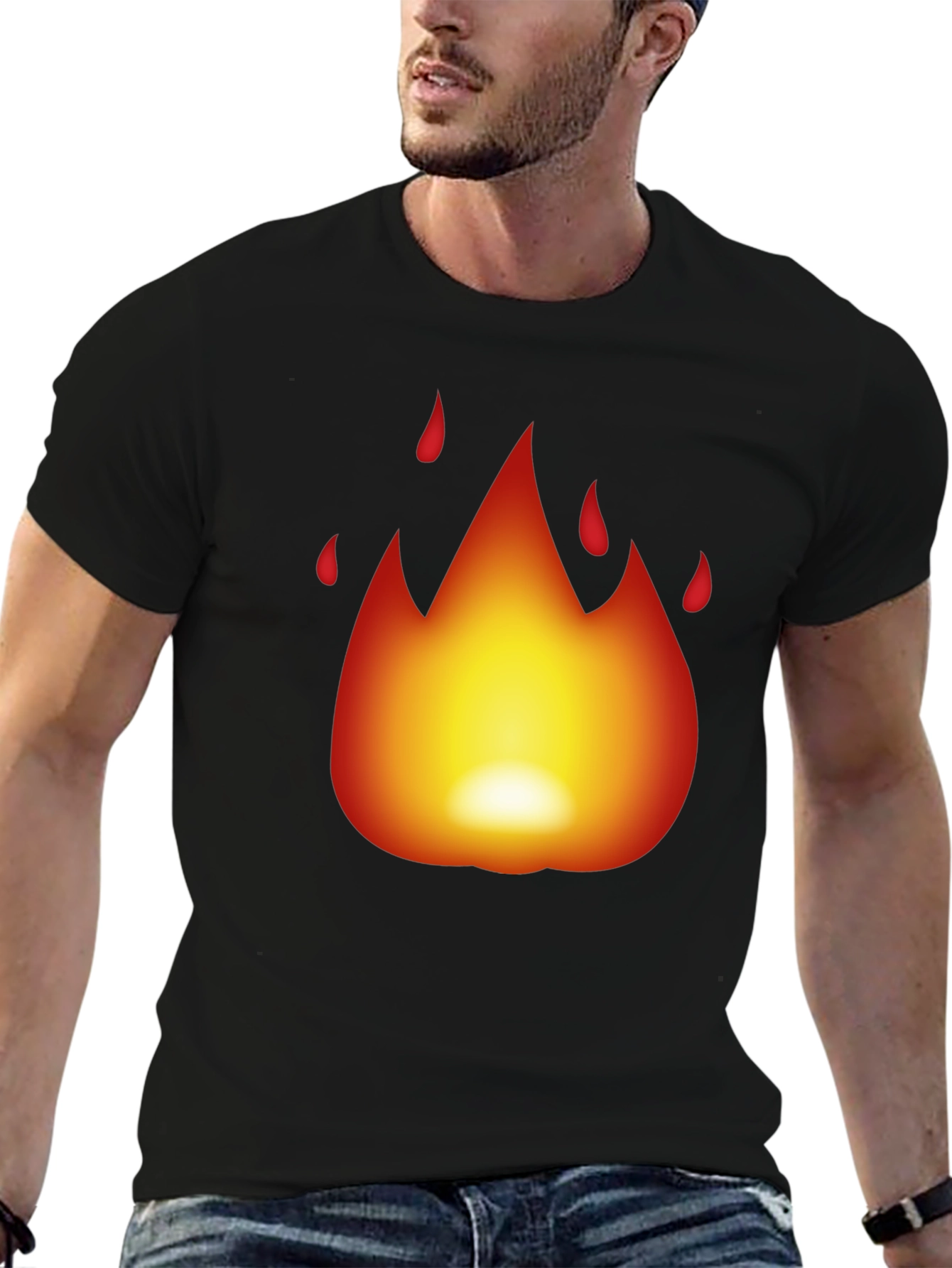 Fiery Black T-Shirt - Bold Flame Design