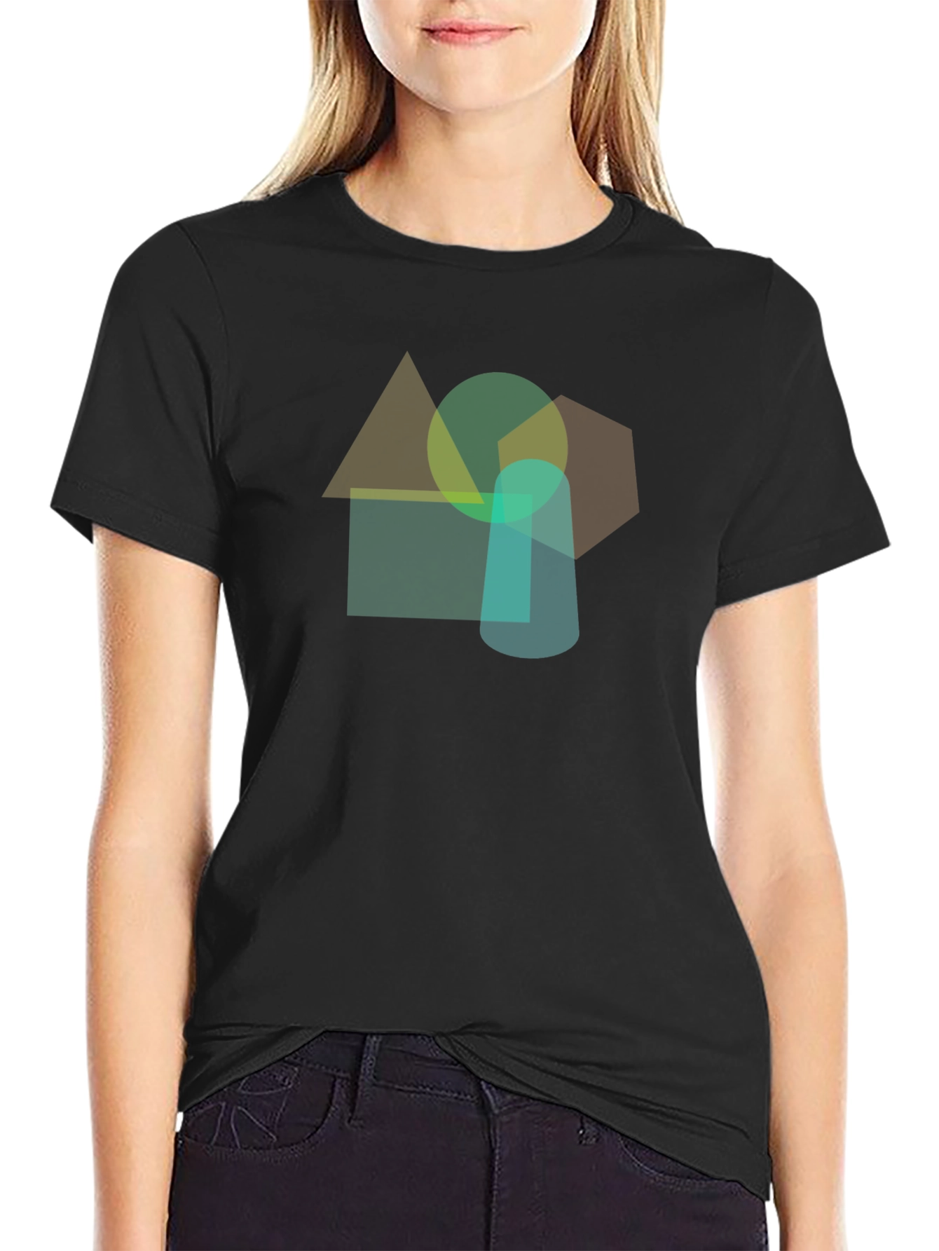 Abstract Geometric Shapes Black T-Shirt