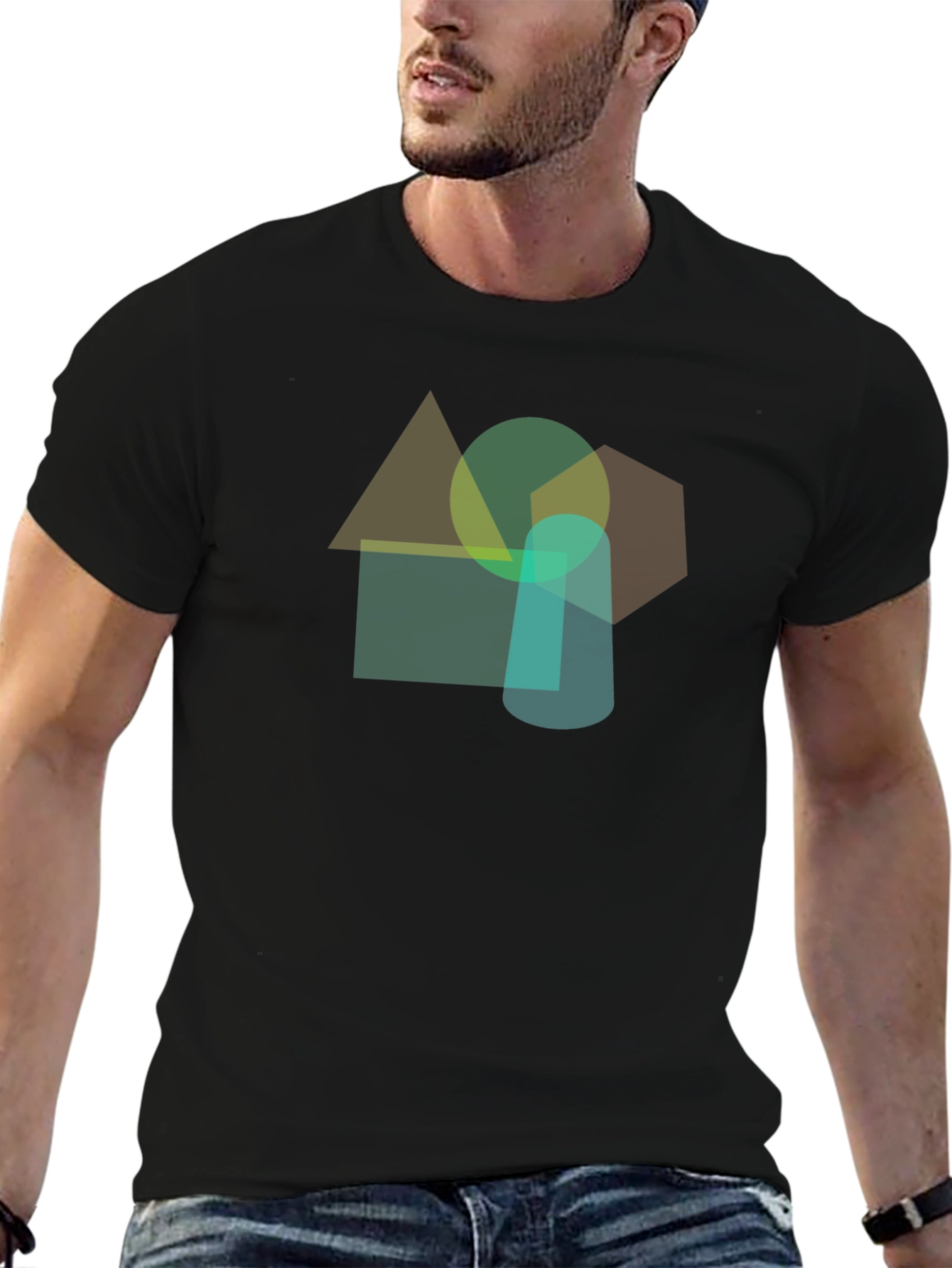 Abstract Geometric Shapes Black T-Shirt