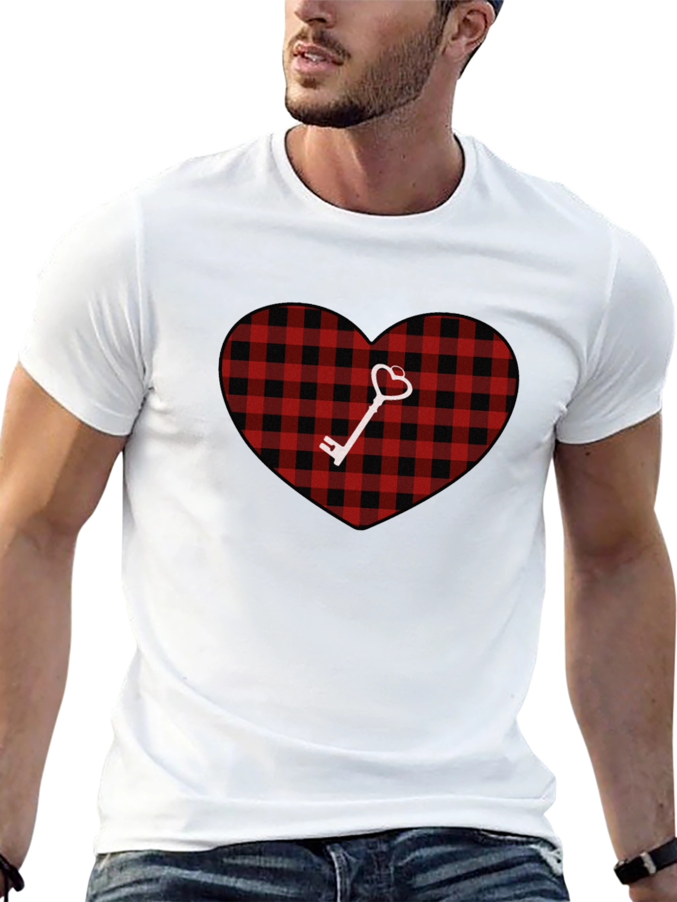 Plaid Heart & Key Graphic T-Shirt