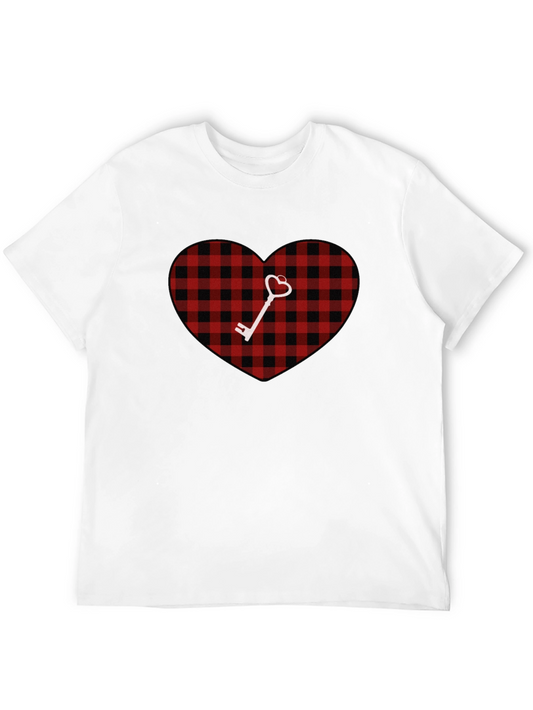 Plaid Heart & Key Graphic T-Shirt