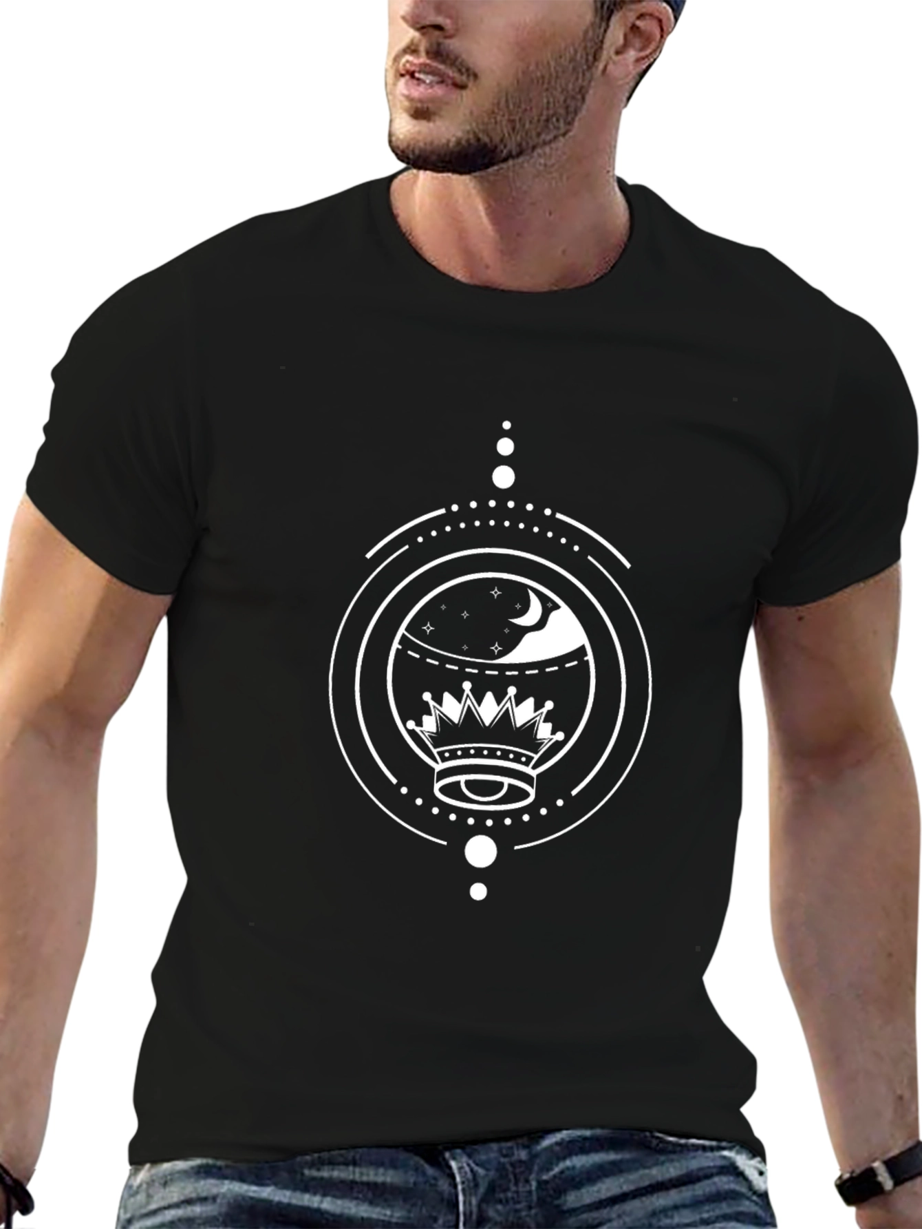 Night Sky Crown Graphic Tee - Modern Black T-Shirt