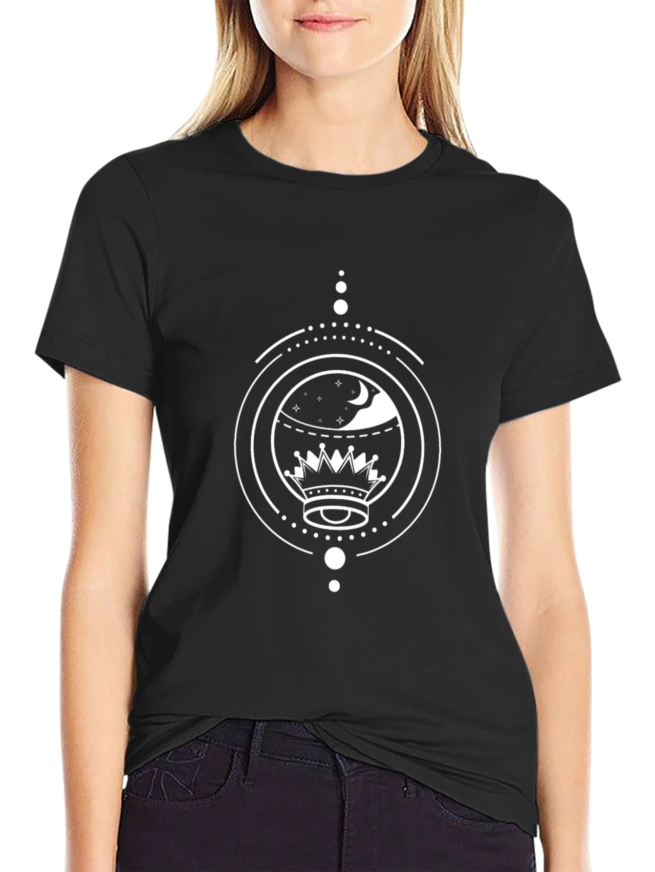 Night Sky Crown Graphic Tee - Modern Black T-Shirt