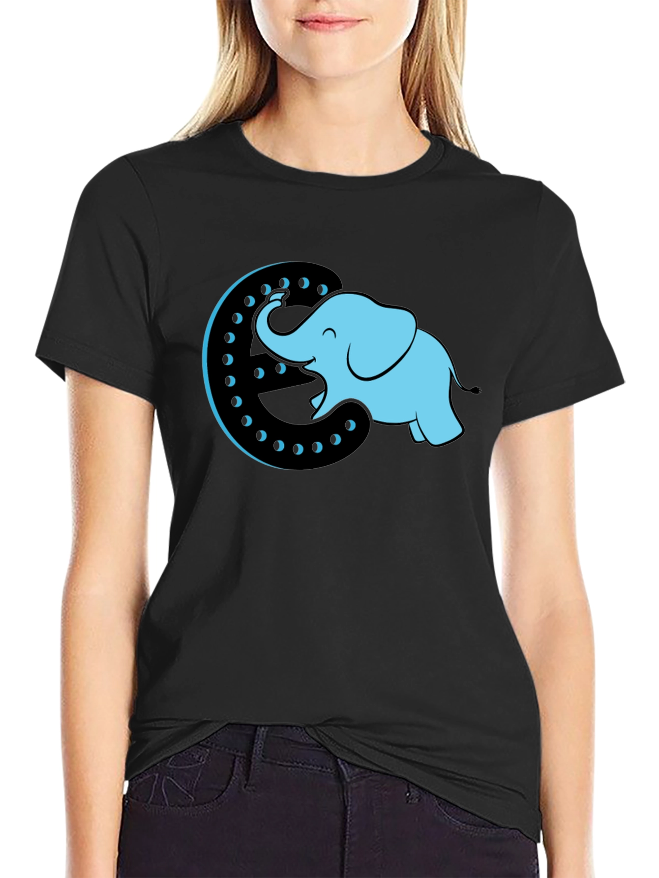 Elephant Moon Graphic Tee - Black Cotton T-Shirt