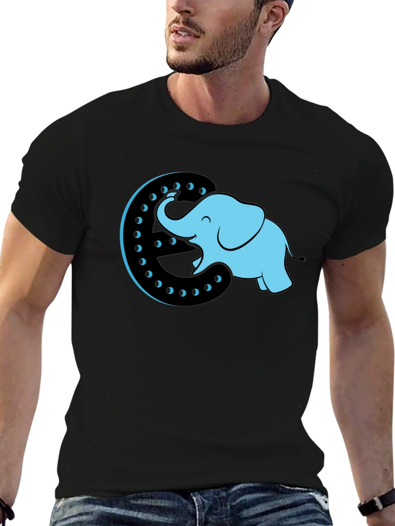 Elephant Moon Graphic Tee - Black Cotton T-Shirt