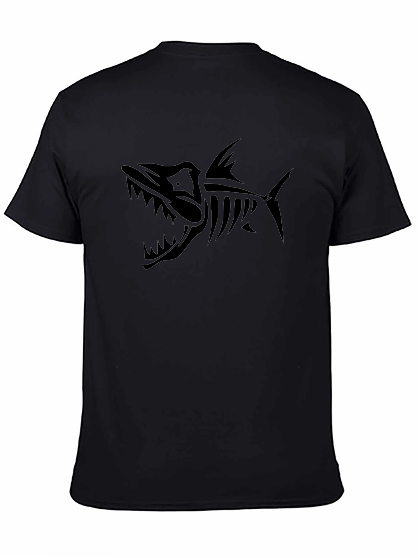 Mens Black T-Shirt with Fish Skeleton Graphic
