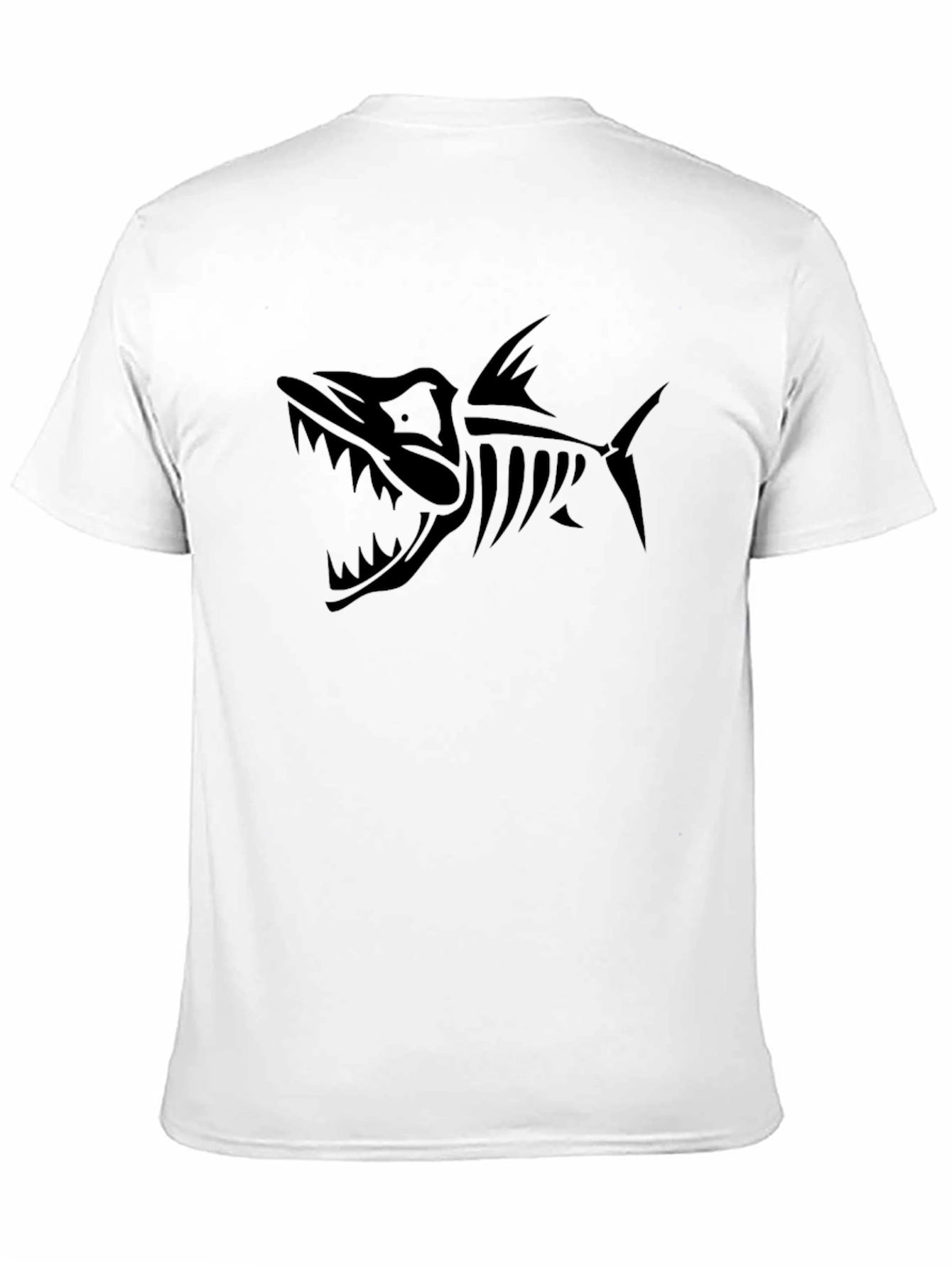 Mens Black T-Shirt with Fish Skeleton Graphic