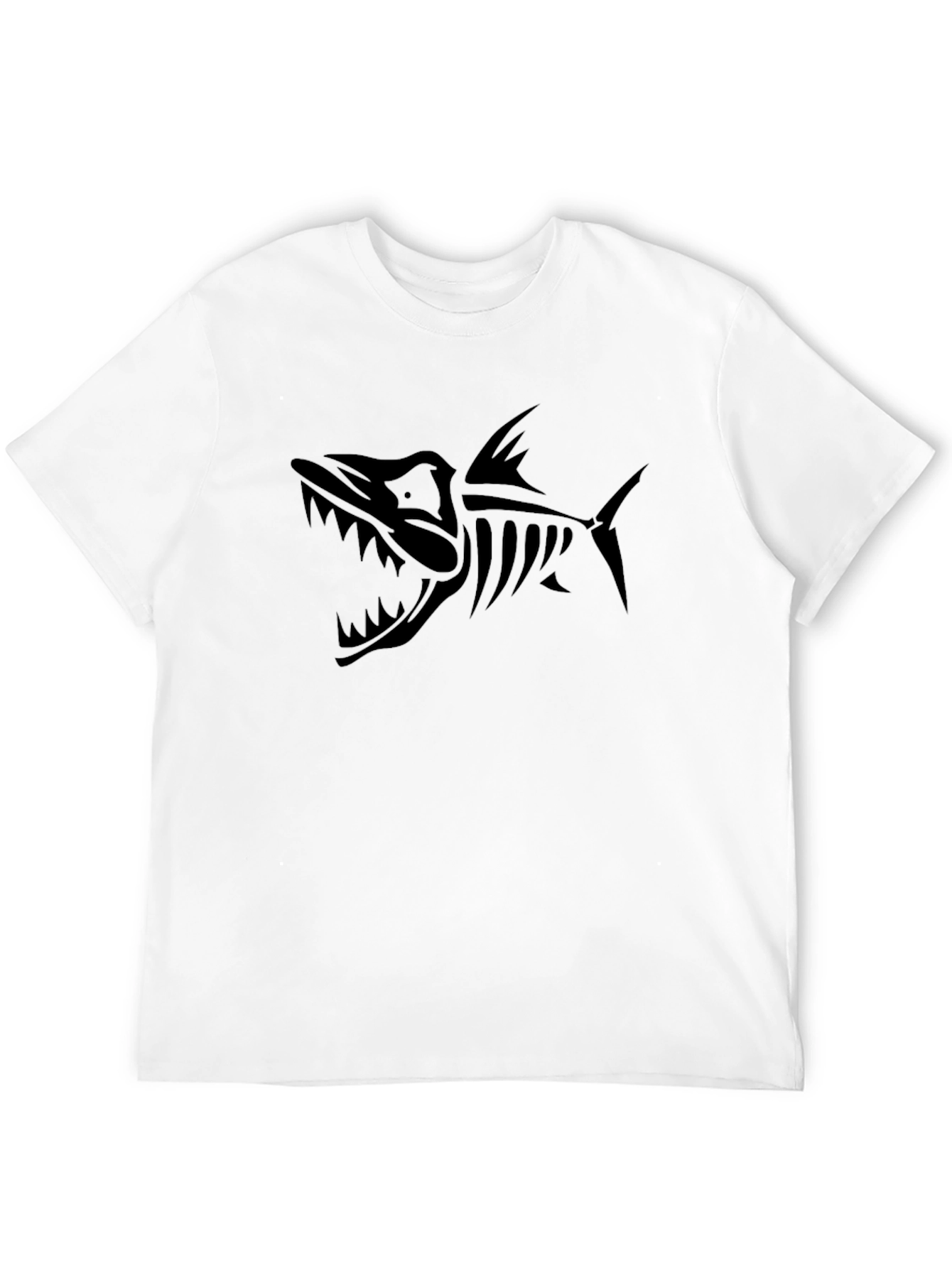 Mens Black T-Shirt with Fish Skeleton Graphic