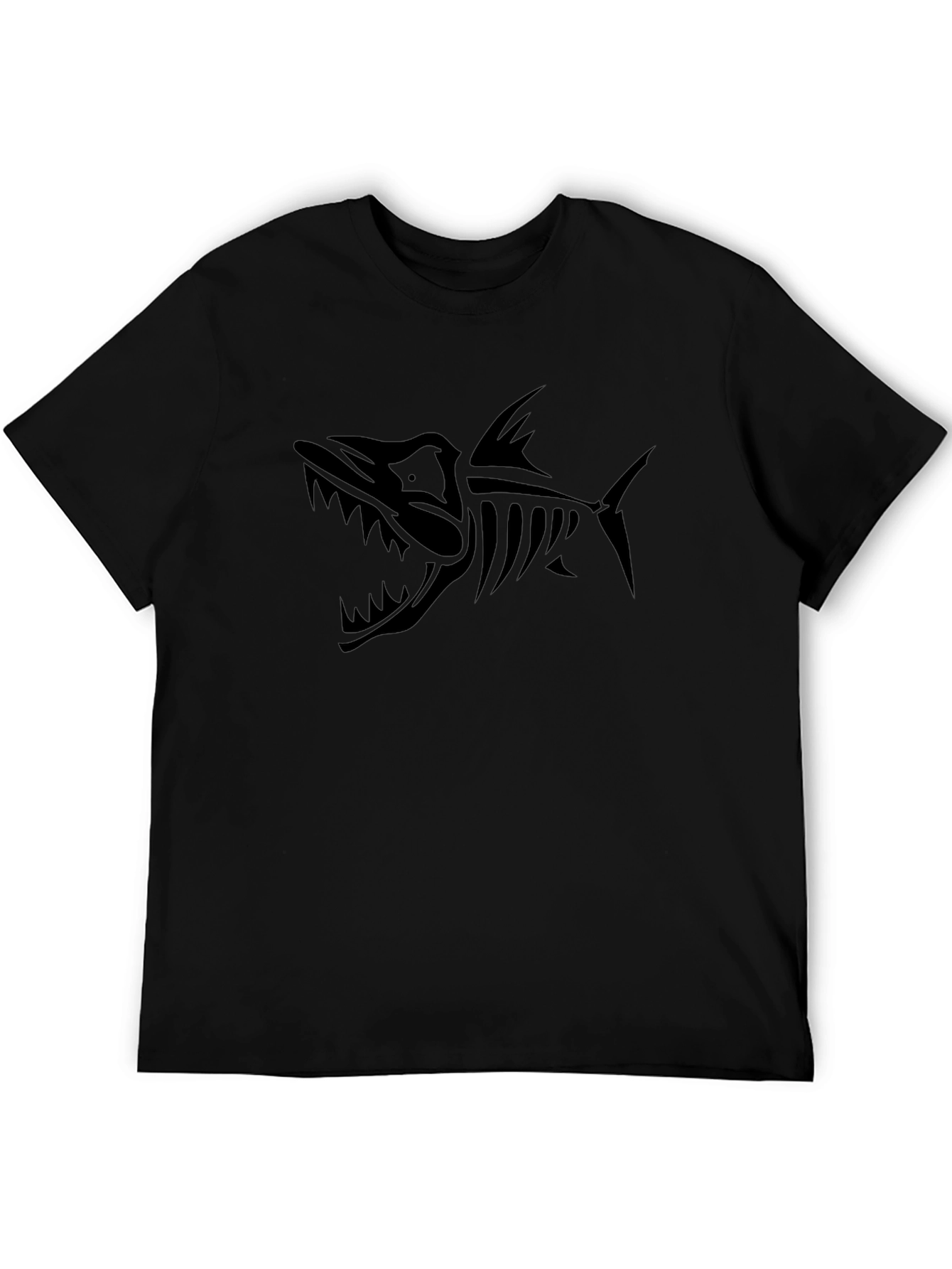 Mens Black T-Shirt with Fish Skeleton Graphic