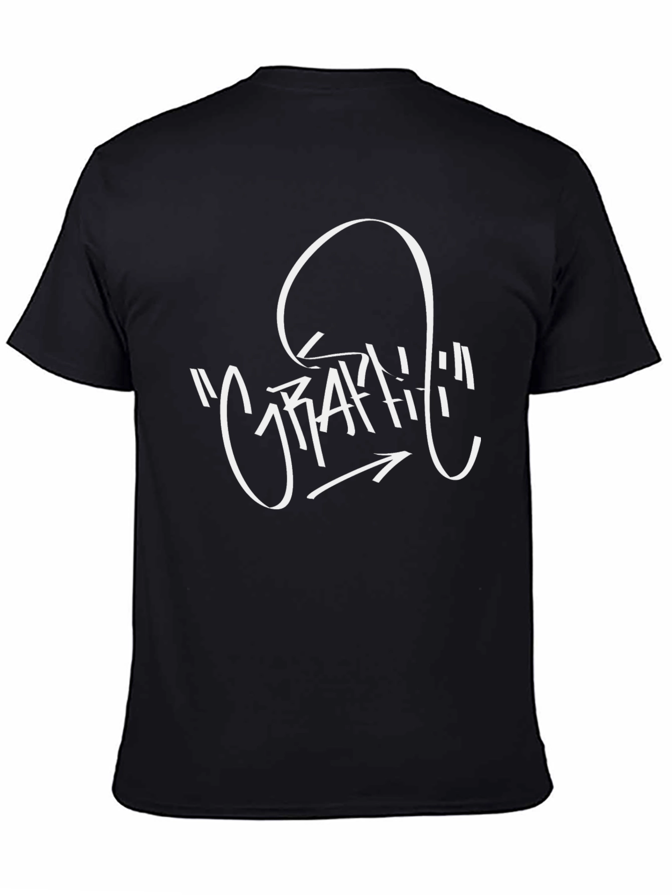 Graffiti Style Graphic Tee - Black Crew Neck T-Shirt