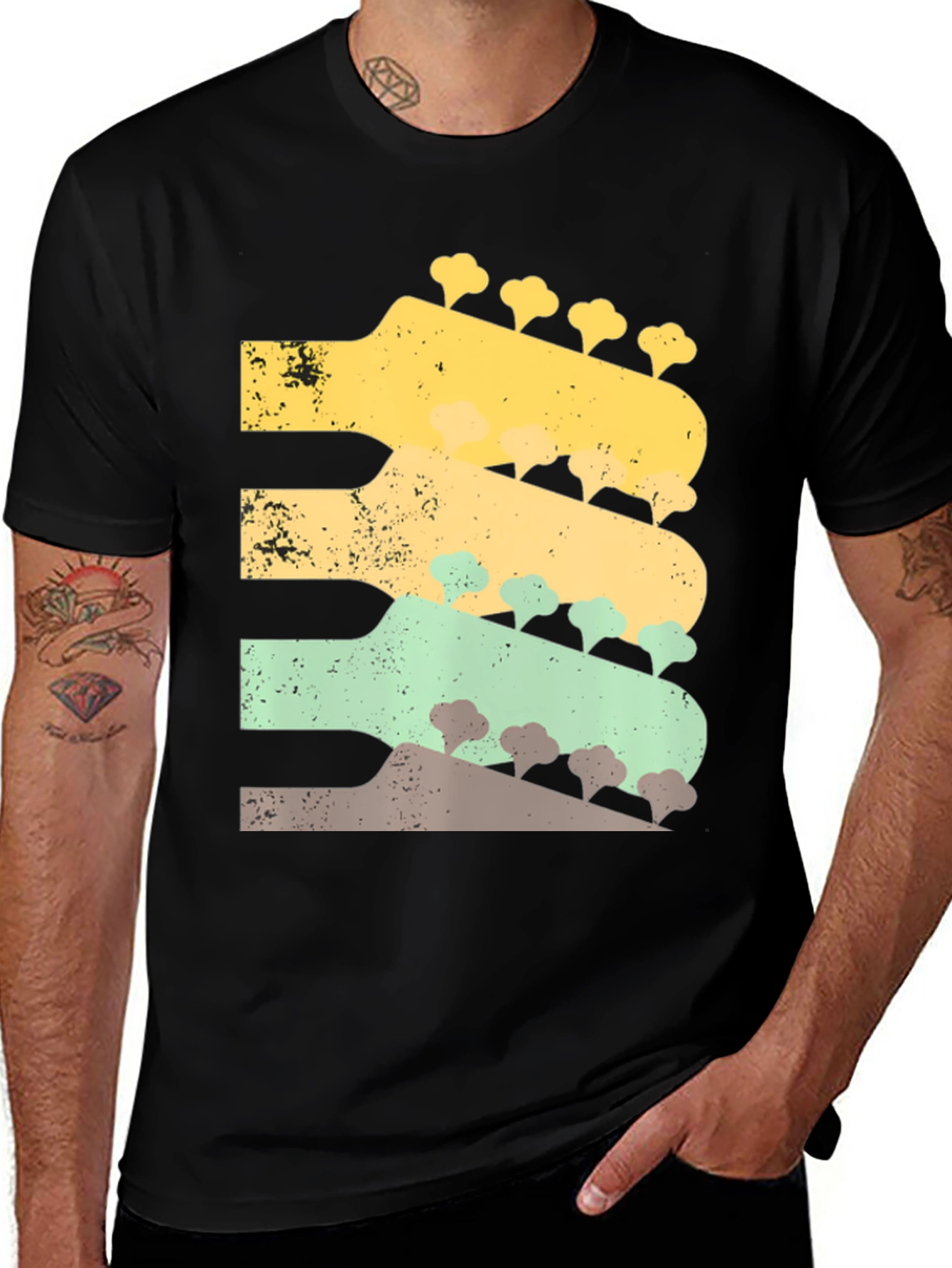 Retro Guitar Headstock T-Shirt - Music Lover Tee