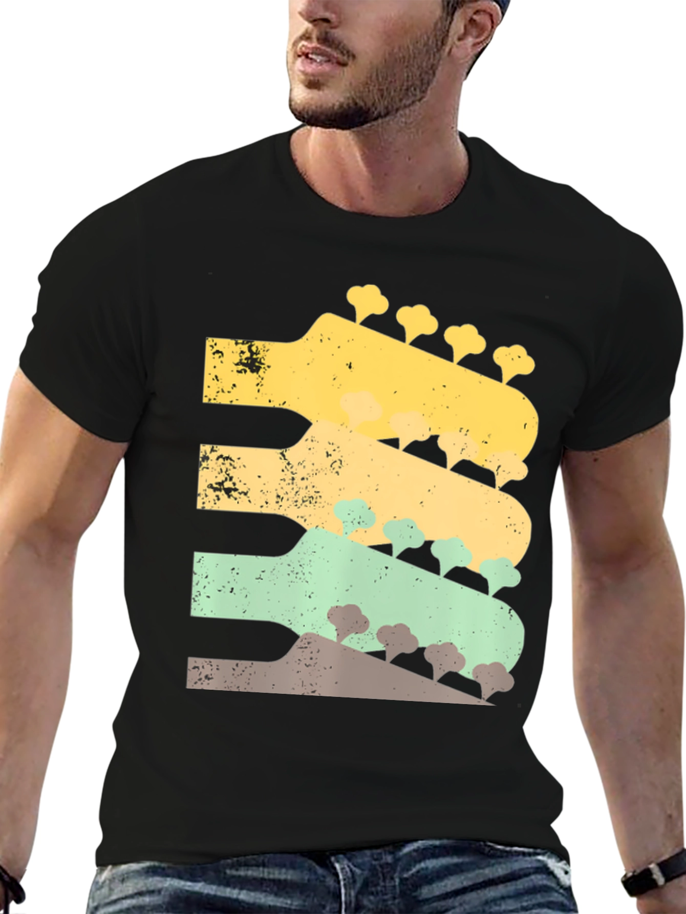 Retro Guitar Headstock T-Shirt - Music Lover Tee
