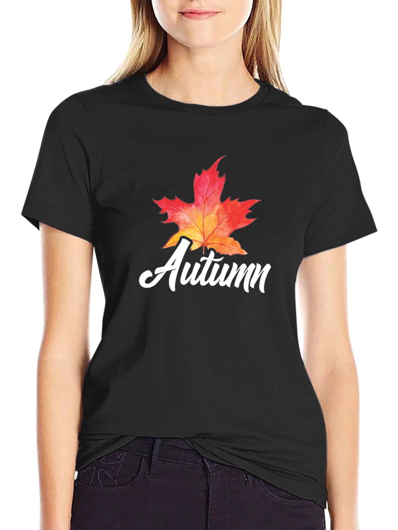 Autumn Leaf Graphic Black T-Shirt