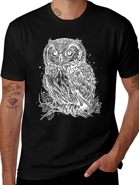 Owl Graphic Print Black T-Shirt