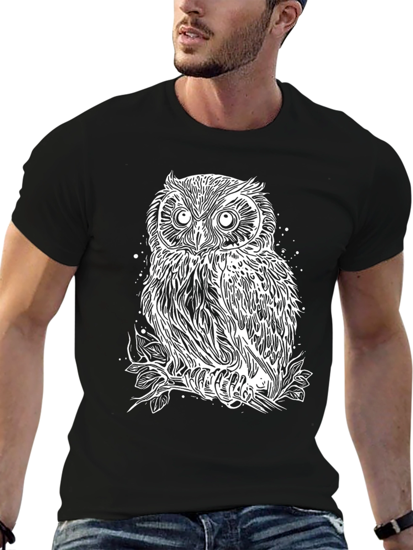 Owl Graphic Print Black T-Shirt