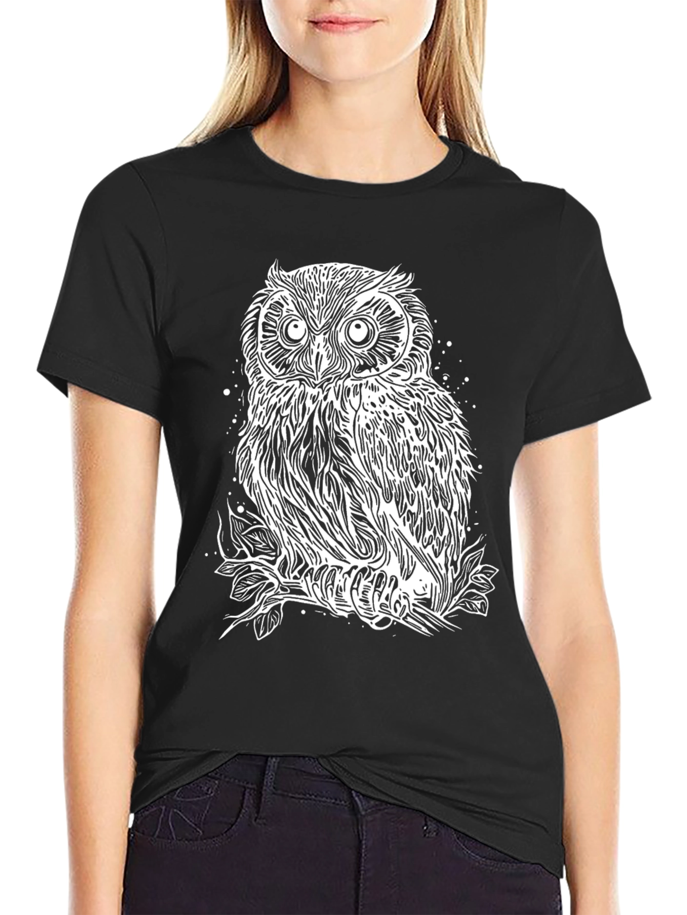 Owl Graphic Print Black T-Shirt