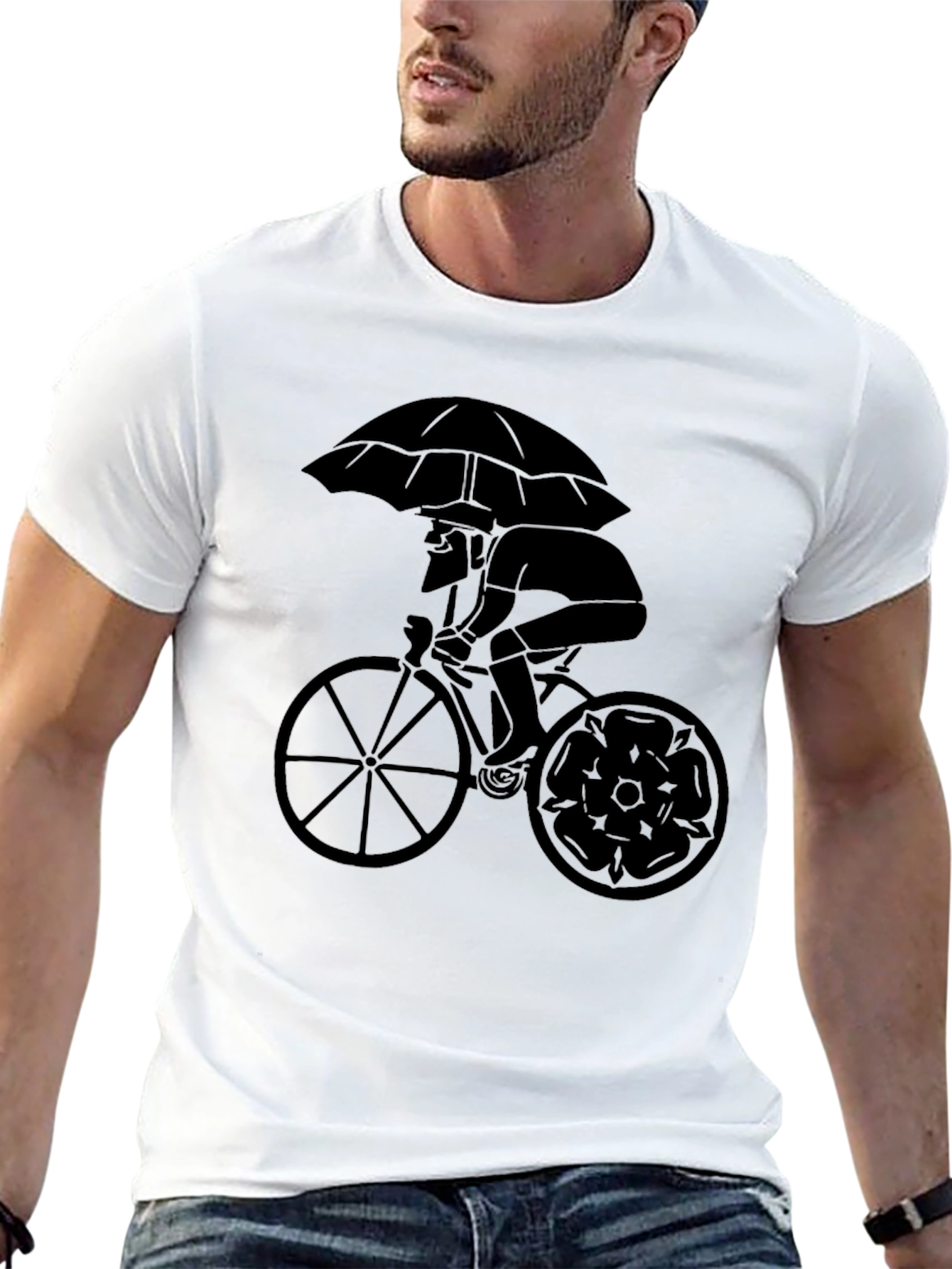 Stylish Cyclist Umbrella Graphic Tee - Black