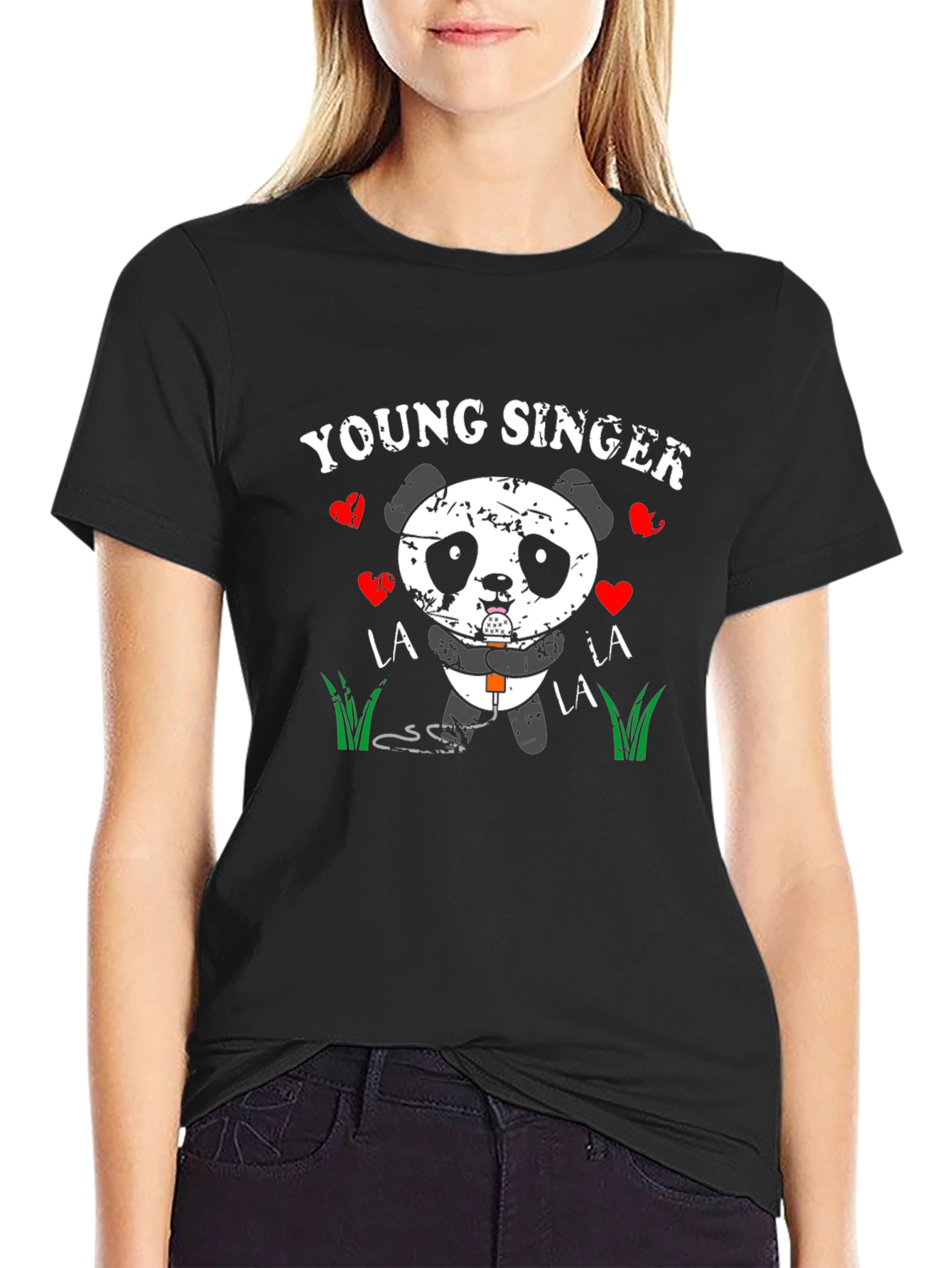 Young Singer Panda Graphic Tee - Black
