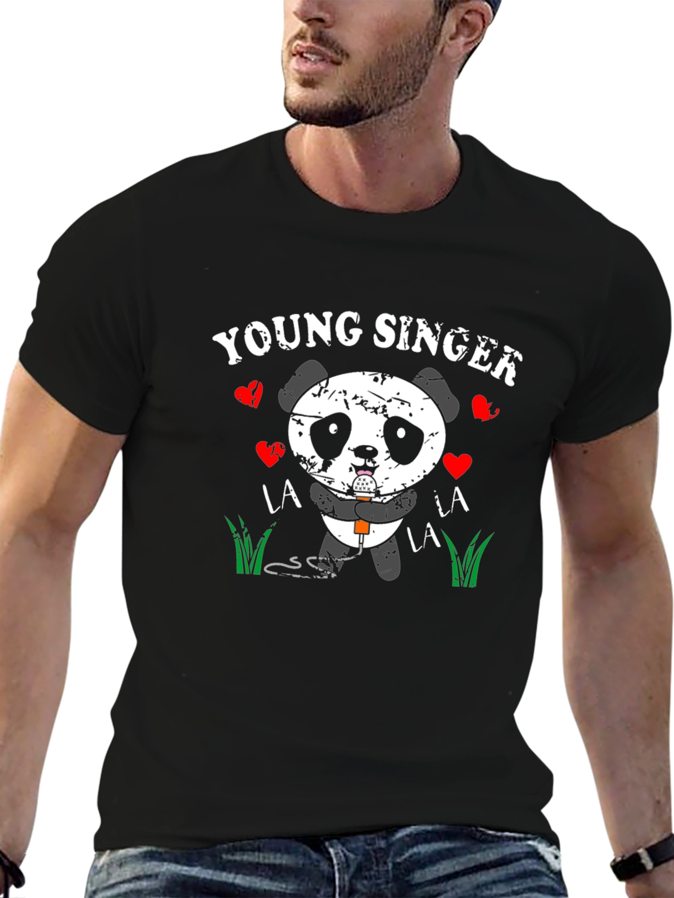 Young Singer Panda Graphic Tee - Black
