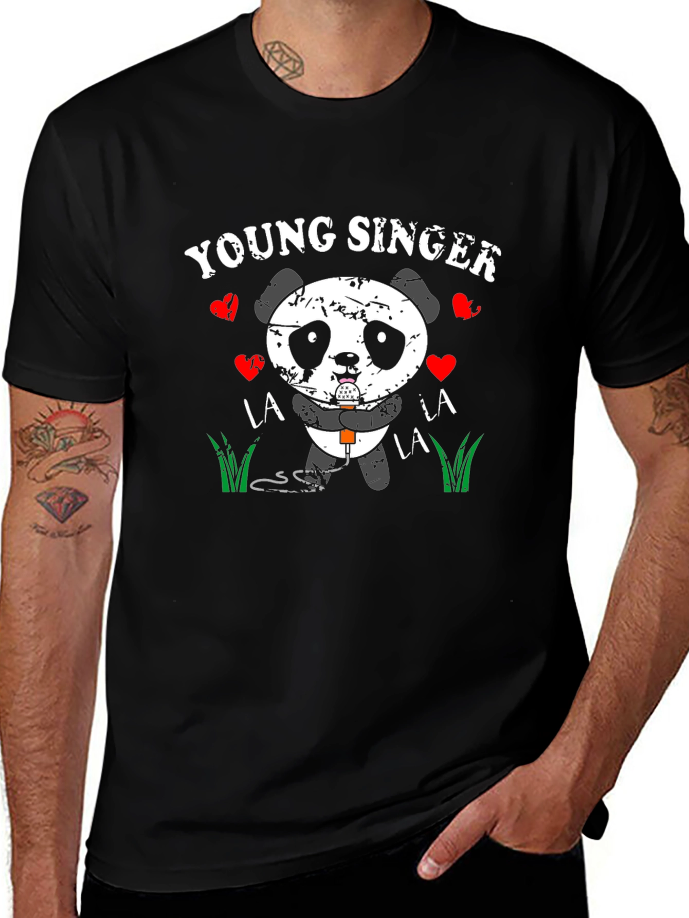Young Singer Panda Graphic Tee - Black