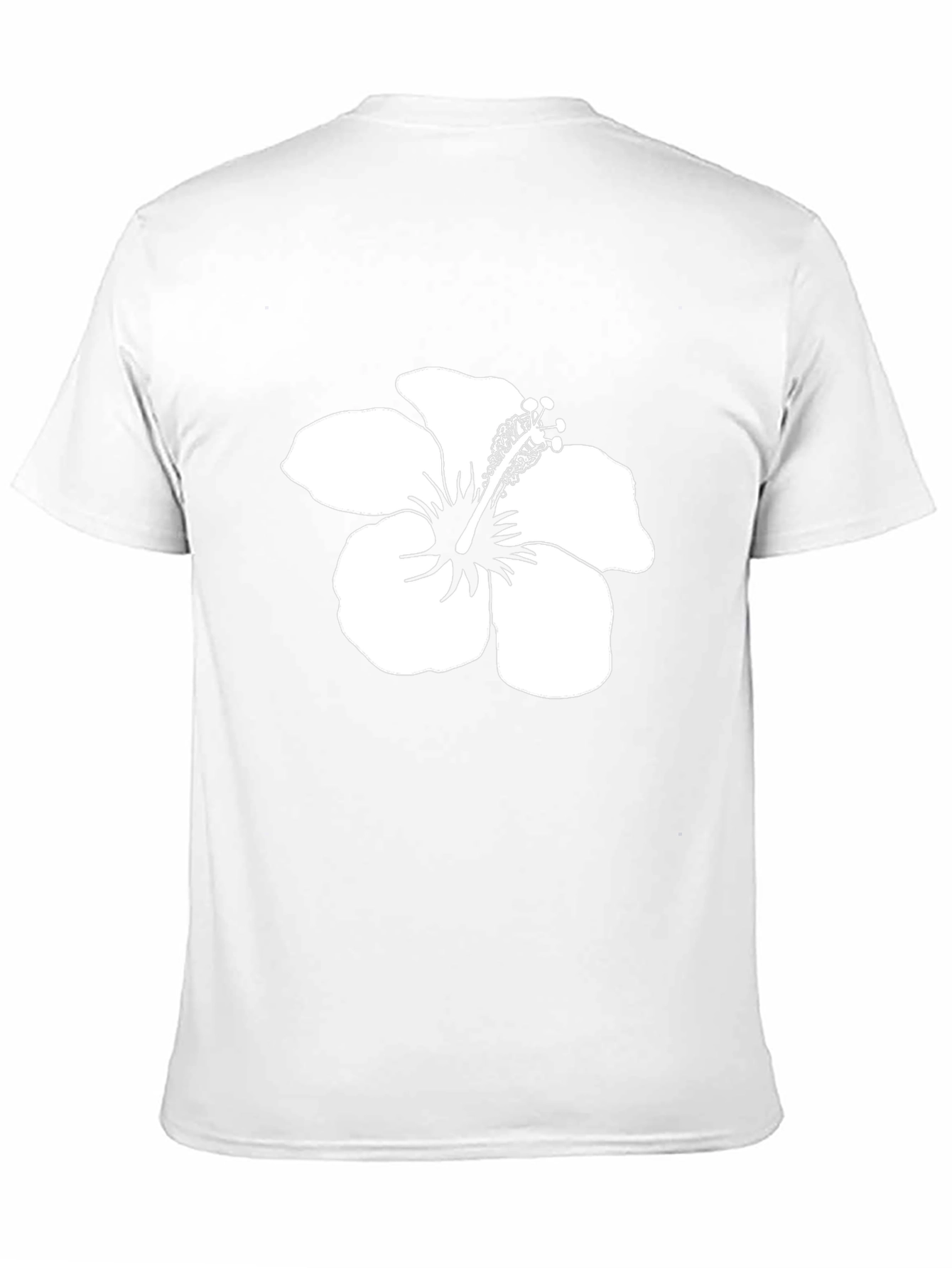 Black T-Shirt with White Hibiscus Flower Print