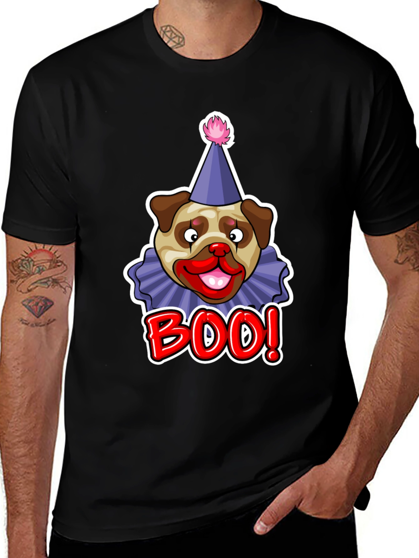 Boo! Pug Clown Graphic Tee - Black