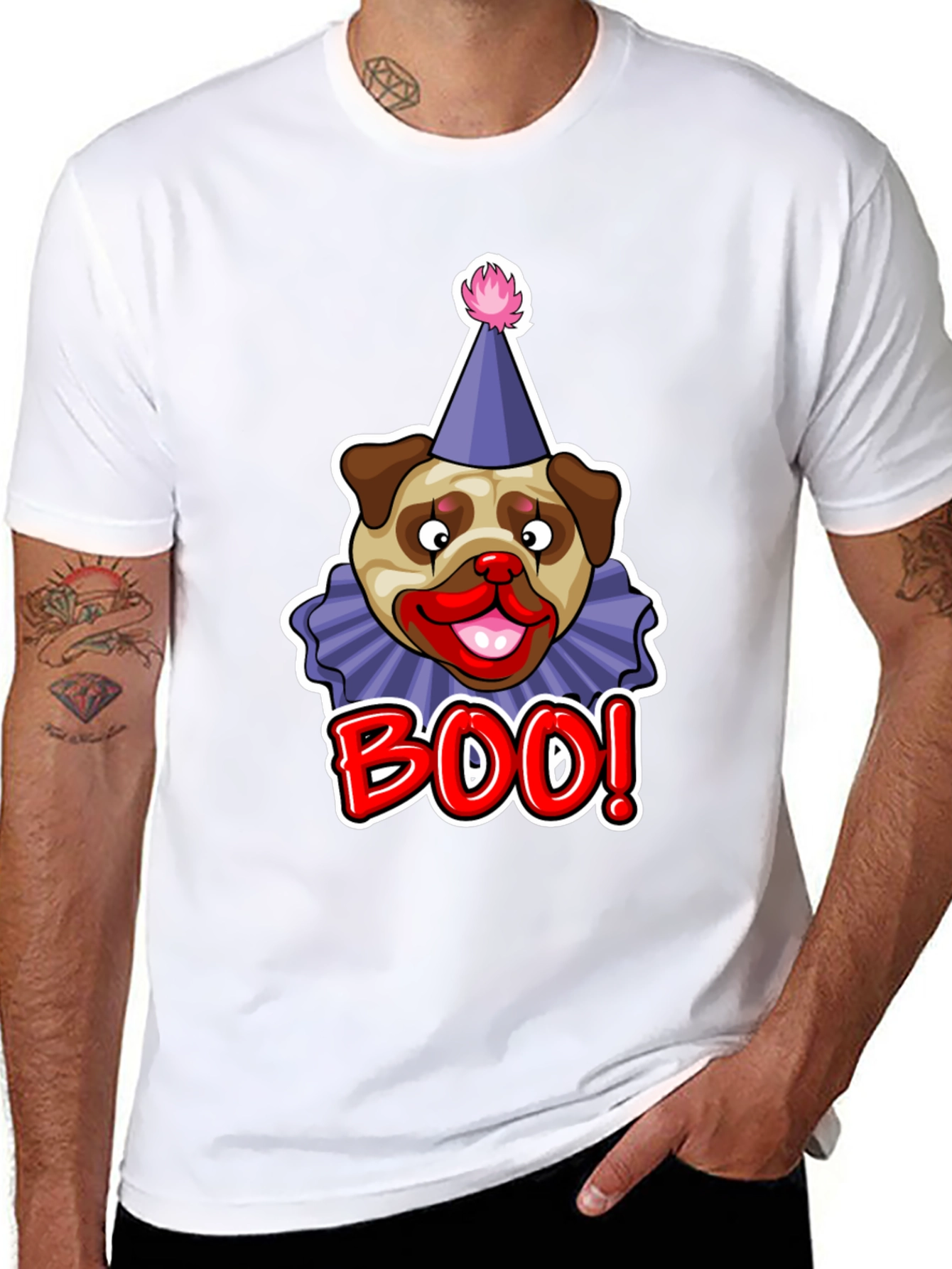 Boo! Pug Clown Graphic Tee - Black