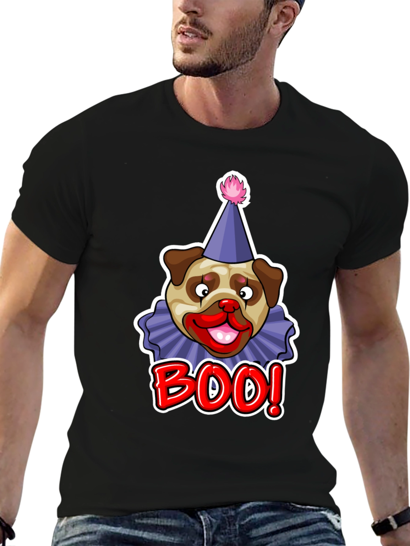 Boo! Pug Clown Graphic Tee - Black