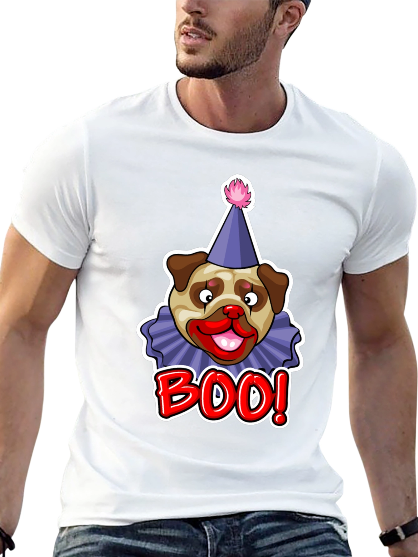 Boo! Pug Clown Graphic Tee - Black