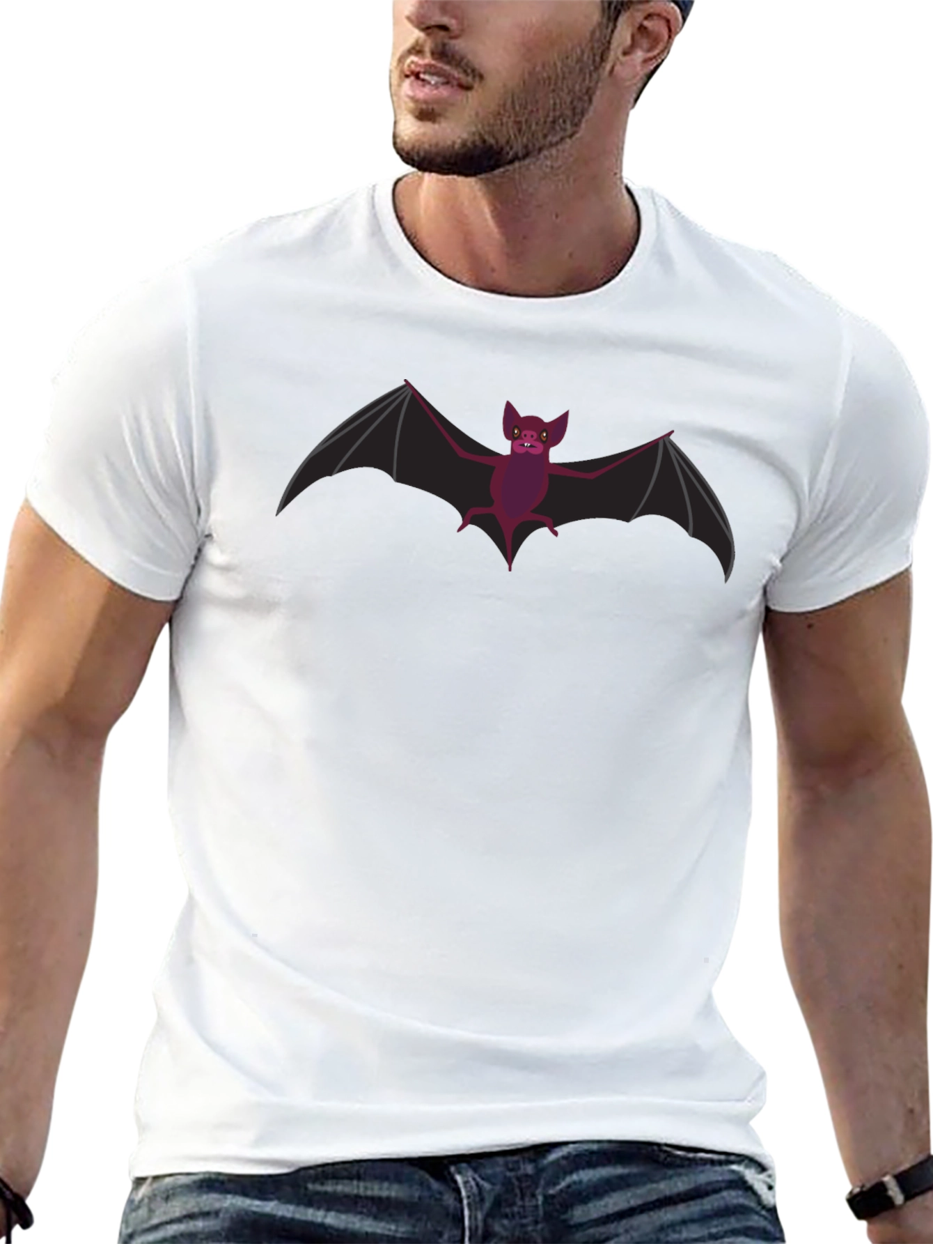 Spooky Bat Graphic Tee - Black Cotton T-Shirt