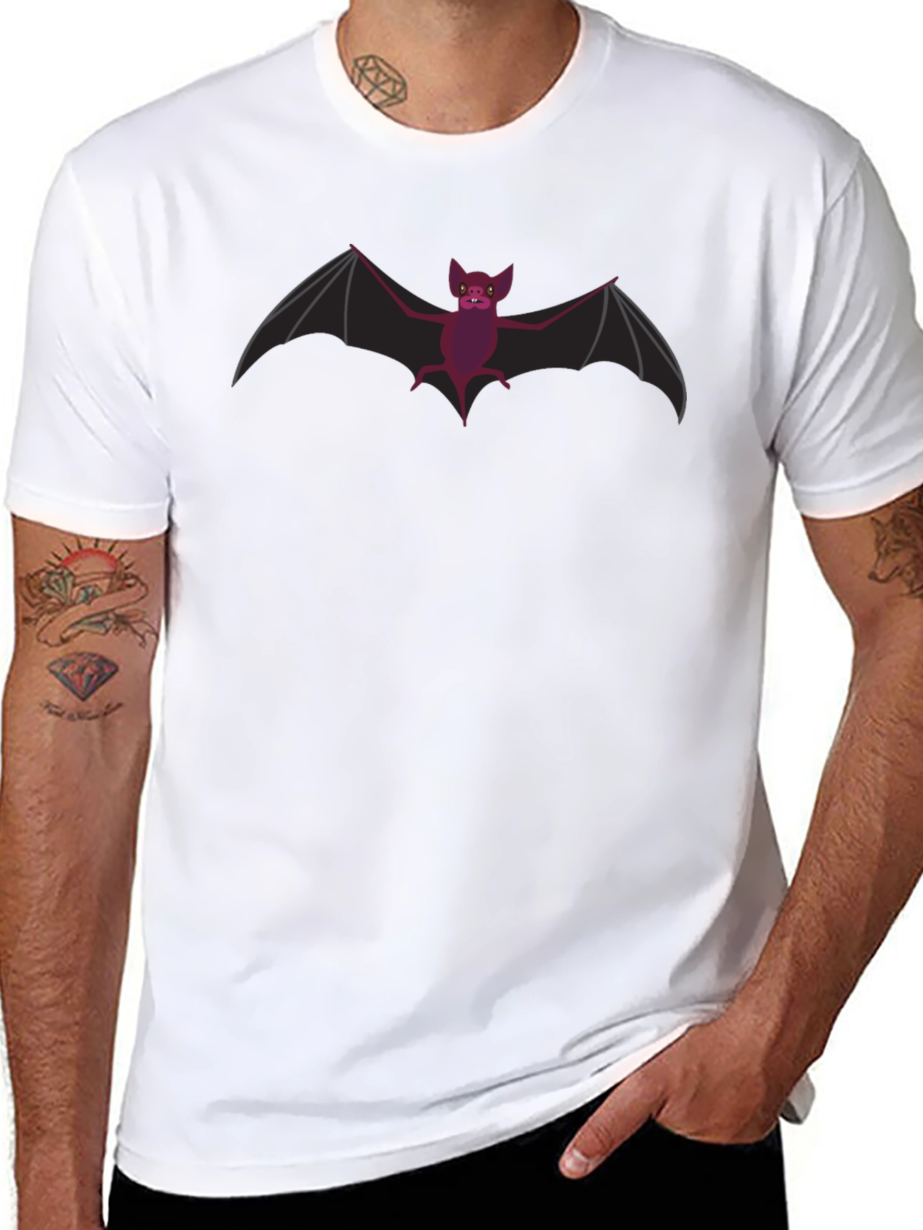 Spooky Bat Graphic Tee - Black Cotton T-Shirt