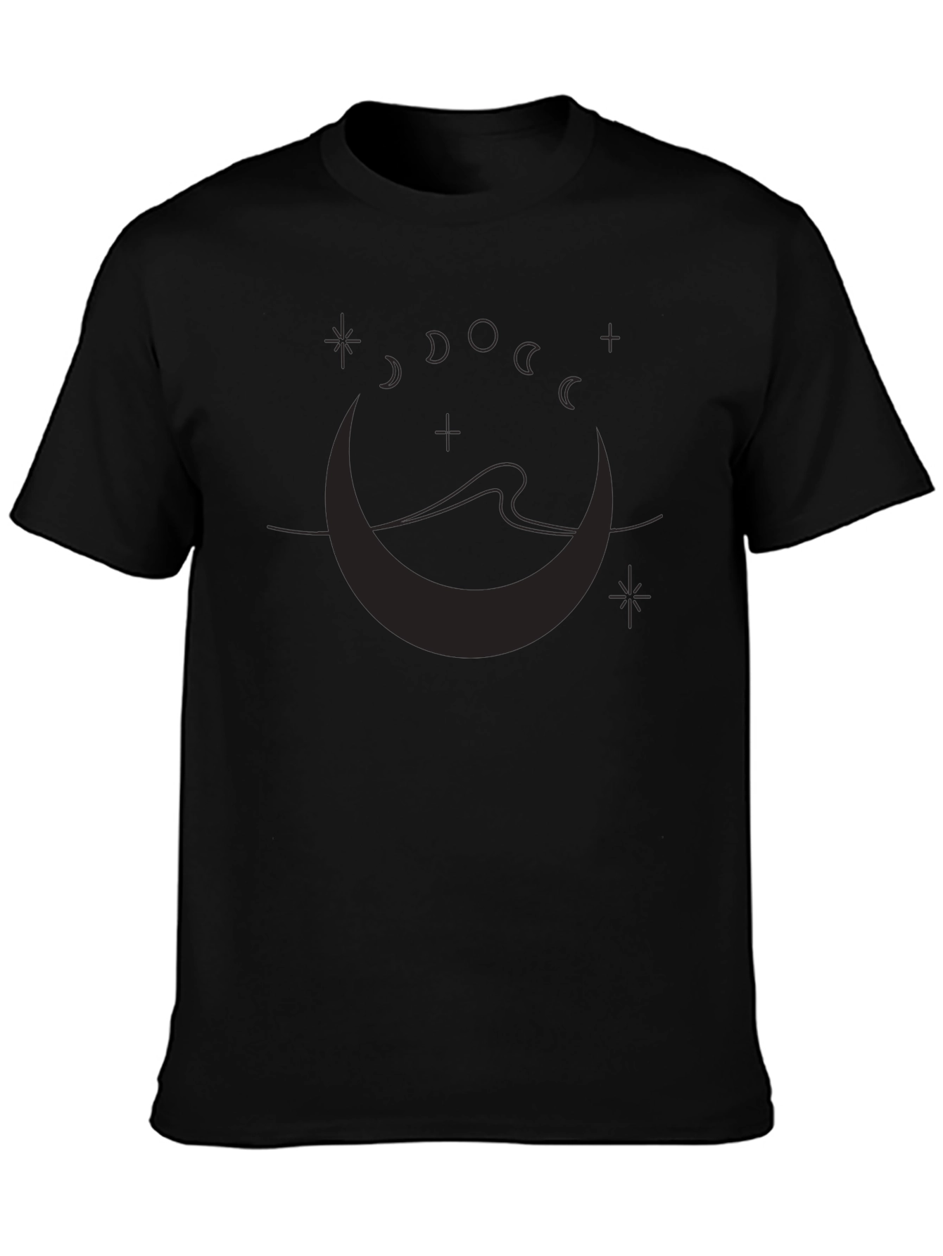 Moon Phases Graphic Print Black T-Shirt