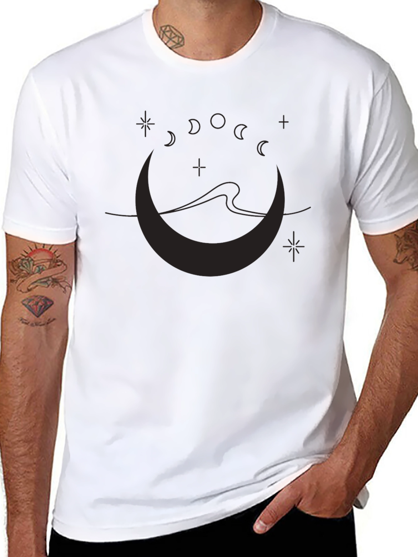Moon Phases Graphic Print Black T-Shirt