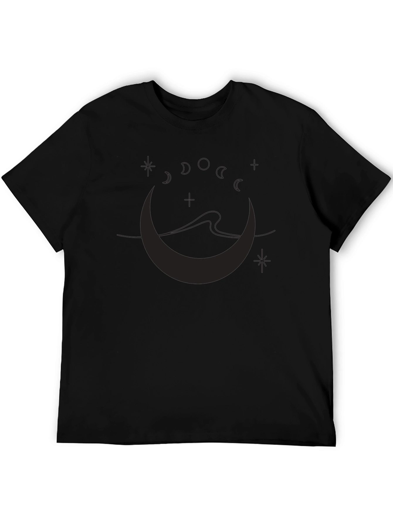 Moon Phases Graphic Print Black T-Shirt