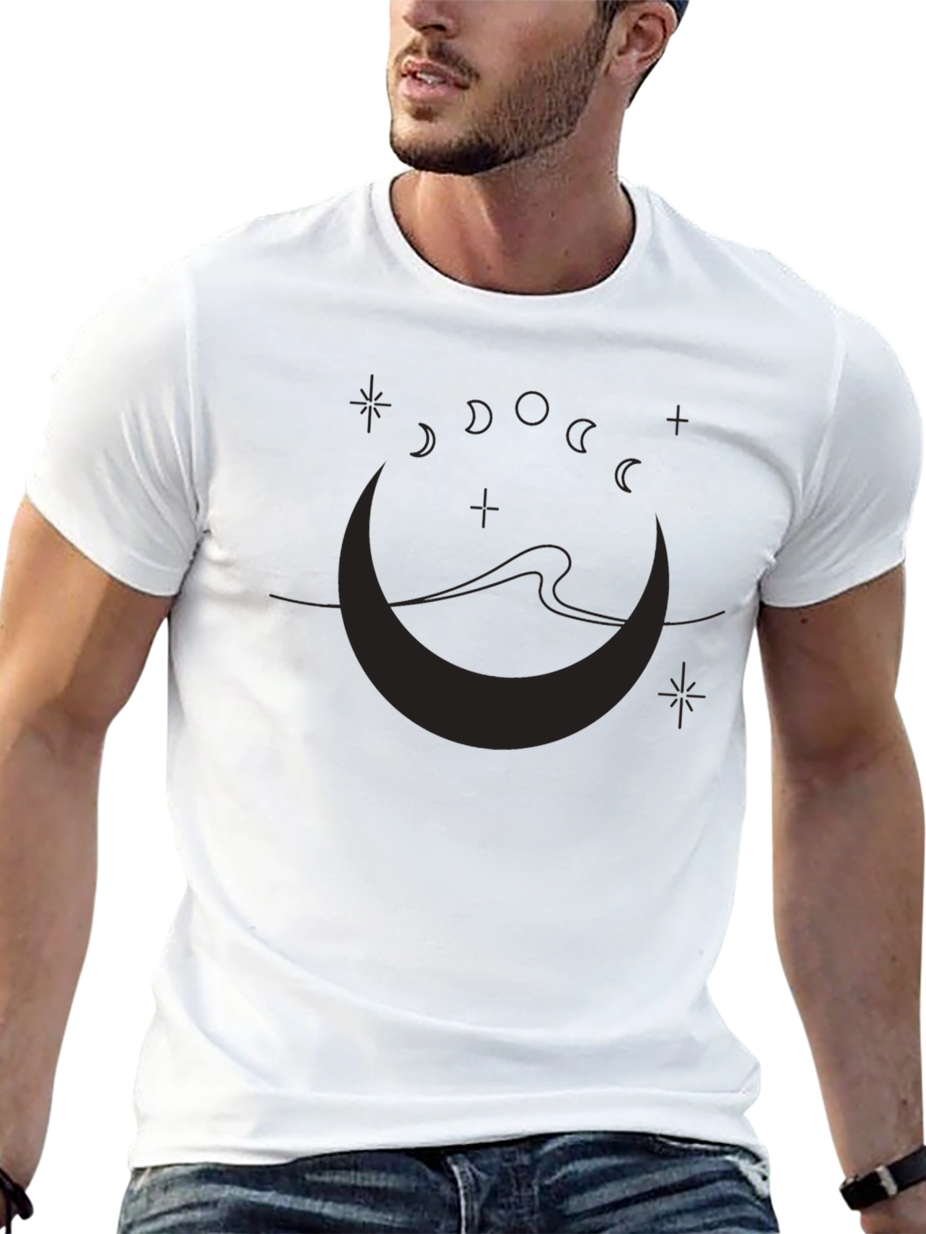 Moon Phases Graphic Print Black T-Shirt