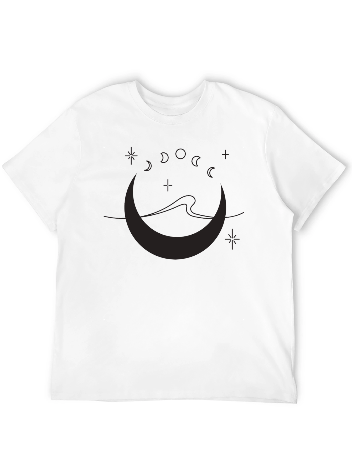 Moon Phases Graphic Print Black T-Shirt