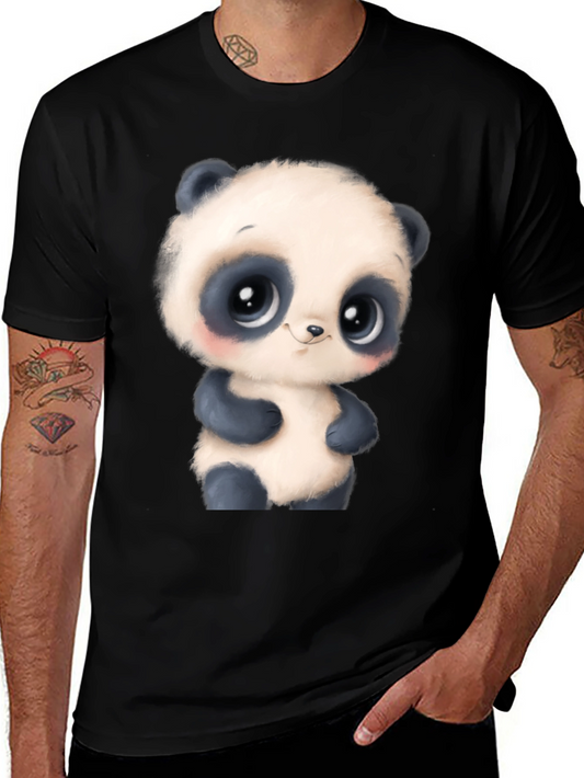 Cute Panda Bear Graphic Tee - Black T-Shirt