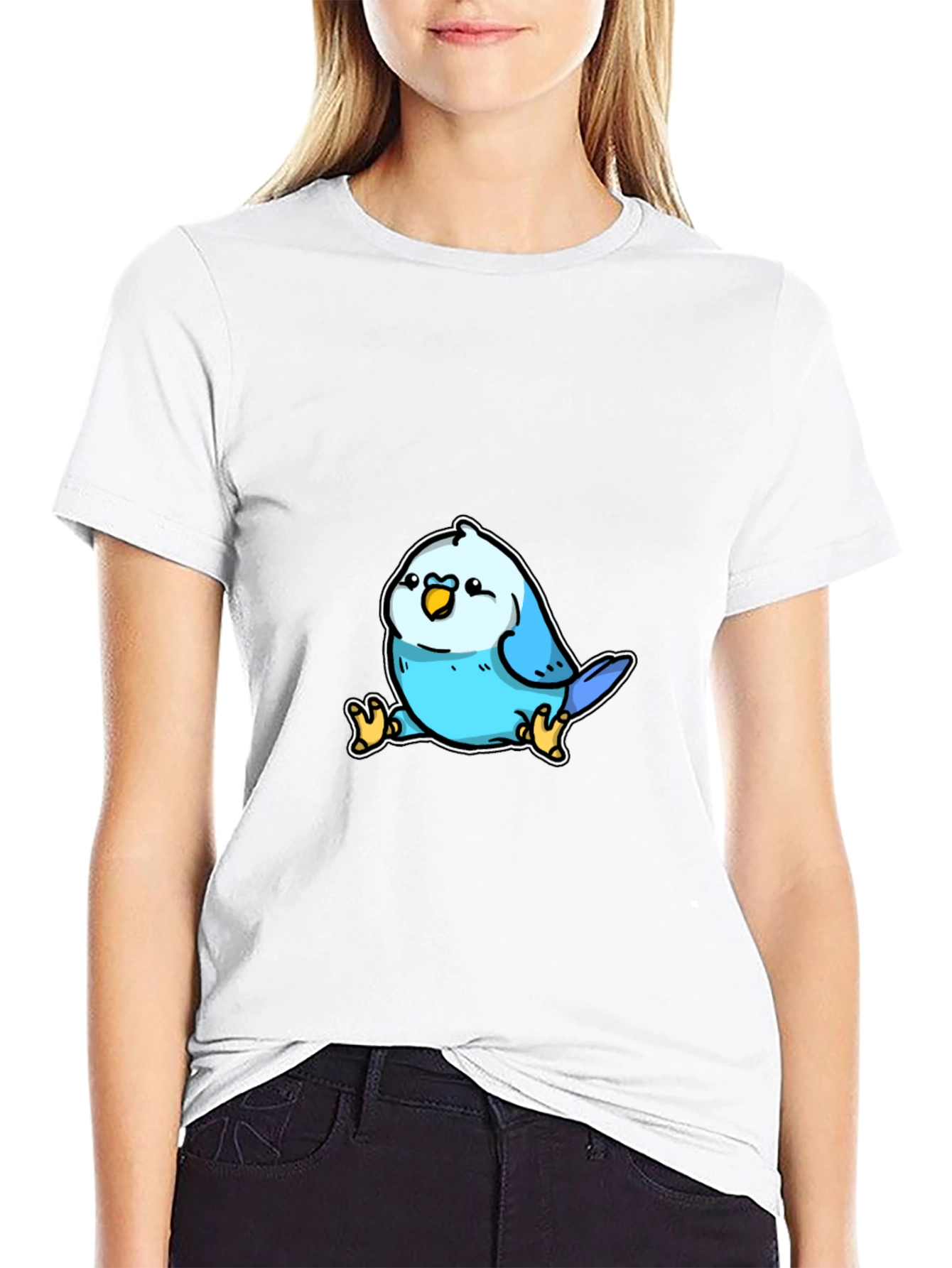 Cute Blue Bird Cartoon Graphic T-Shirt