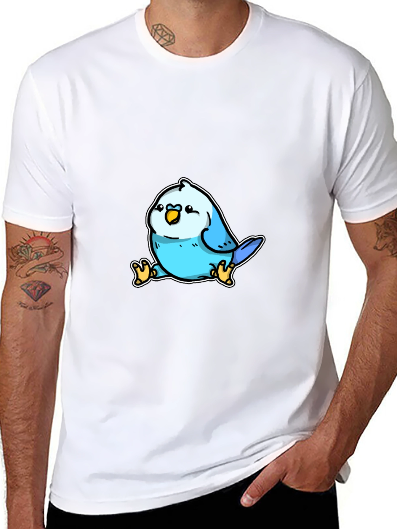 Cute Blue Bird Cartoon Graphic T-Shirt